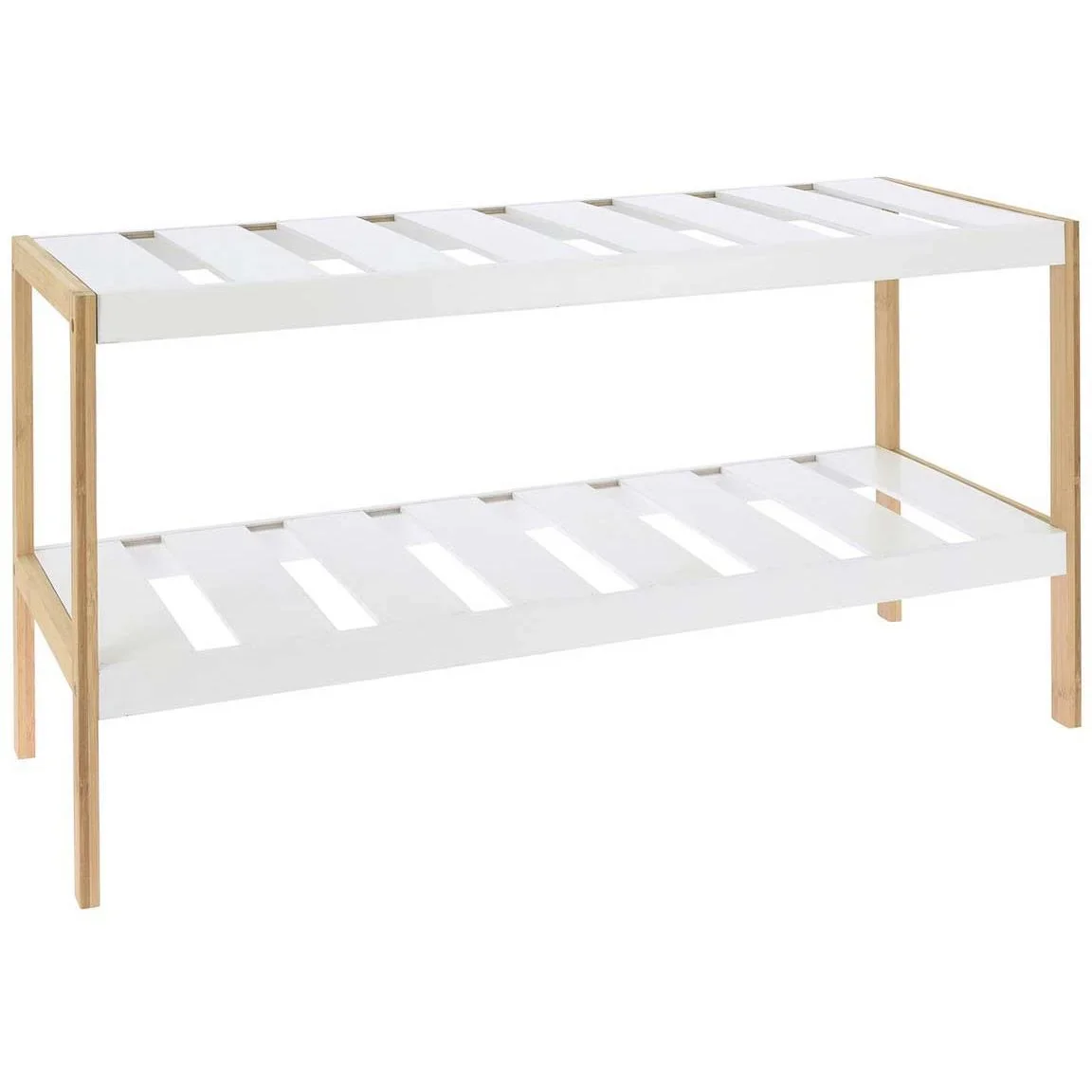 Schuhregal - Schuhschrank - 2 Fachböden - Weiß/Braun - Länge 70 cm x Breite 26 cm x Höhe 36 cm - 0