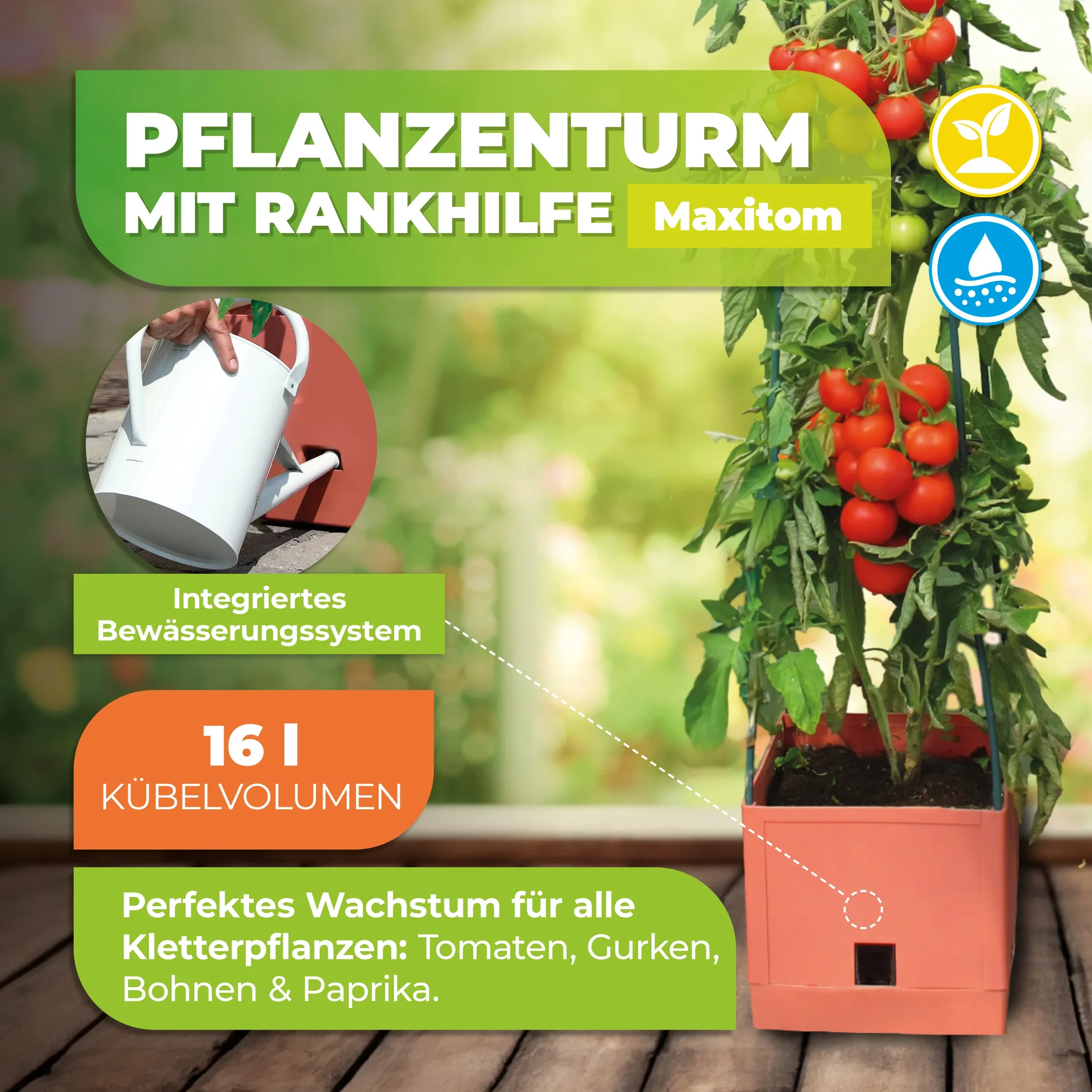 Pflanzturm "Maxitom" mit Rankgitter & Bewässerung - 5
