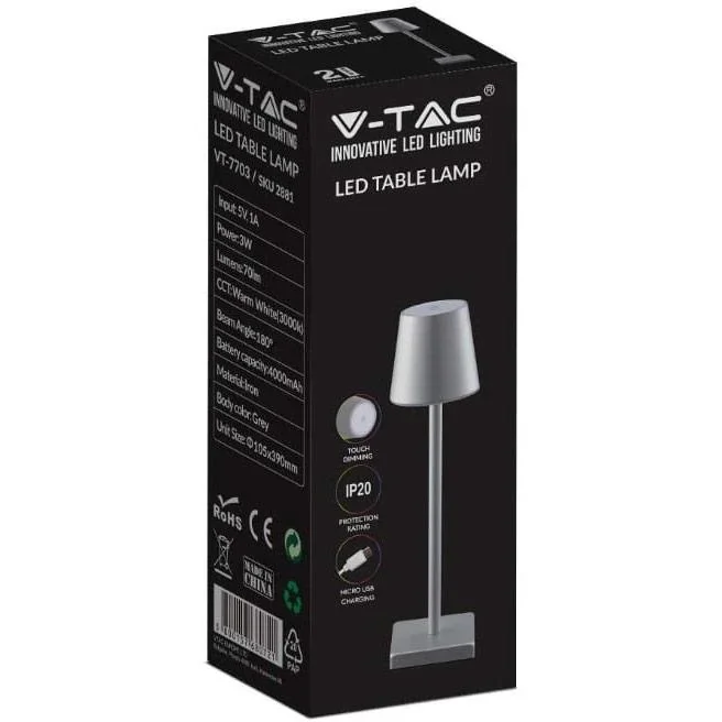 VT-7703 Tischleuchte - 4000K - Dimmbar durch Berührung - Wiederaufladbar - Grau - 2
