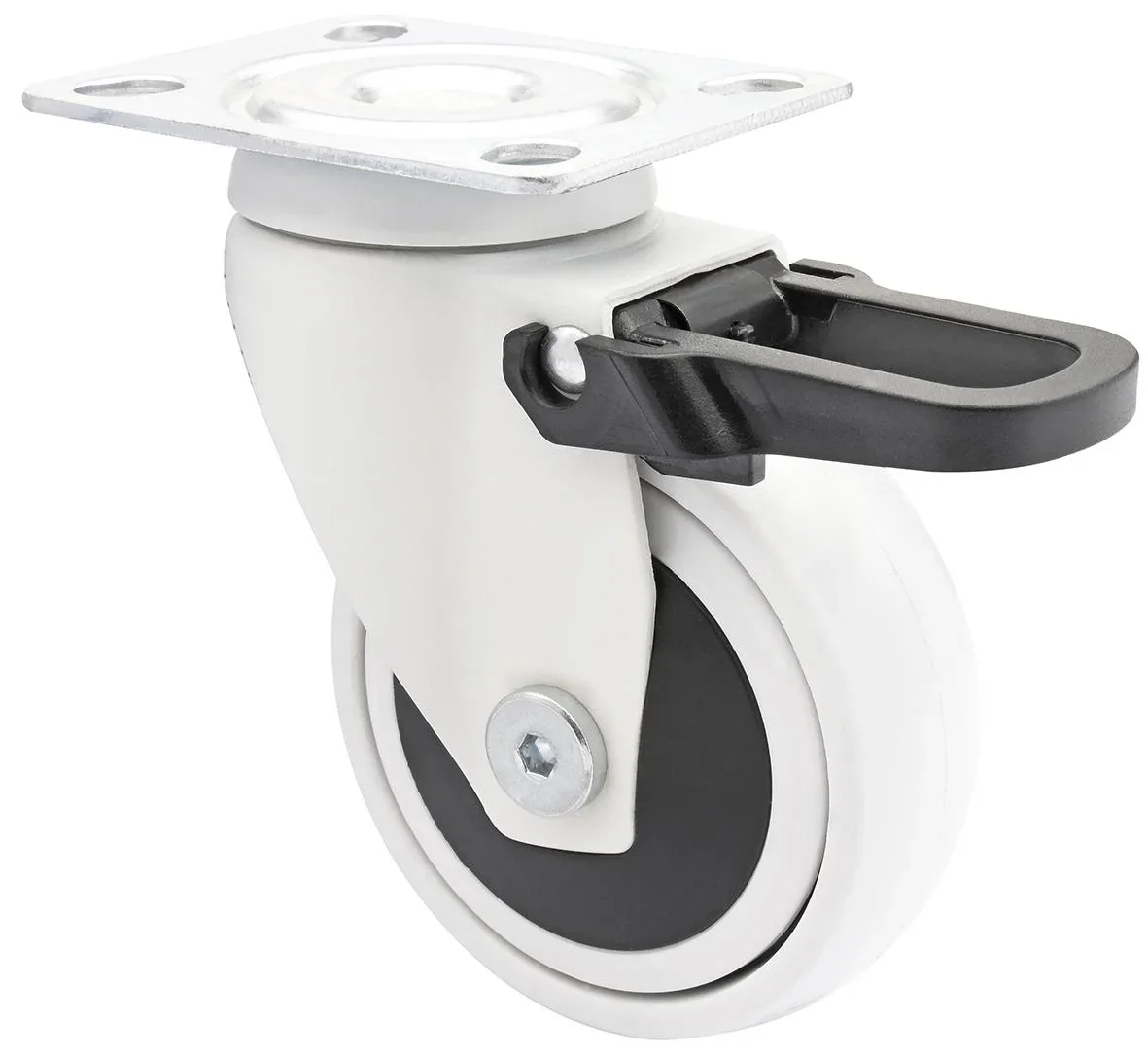 Design 3C Lenkrollen 4 teiliges Set - Ø 75 mm, soft, weiß, 2 Rollen mit & 2 ohne Feststeller, Tragkraft 75 kg / Rolle - 4