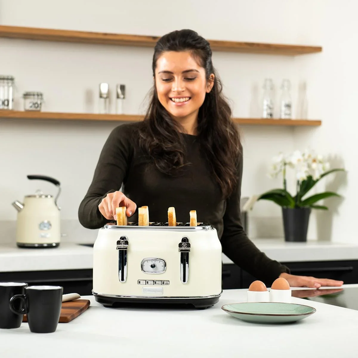 SET aus 3 - Retro Mixer + Wasserkocher 1,7 Liter + Toaster - Weiß - 5