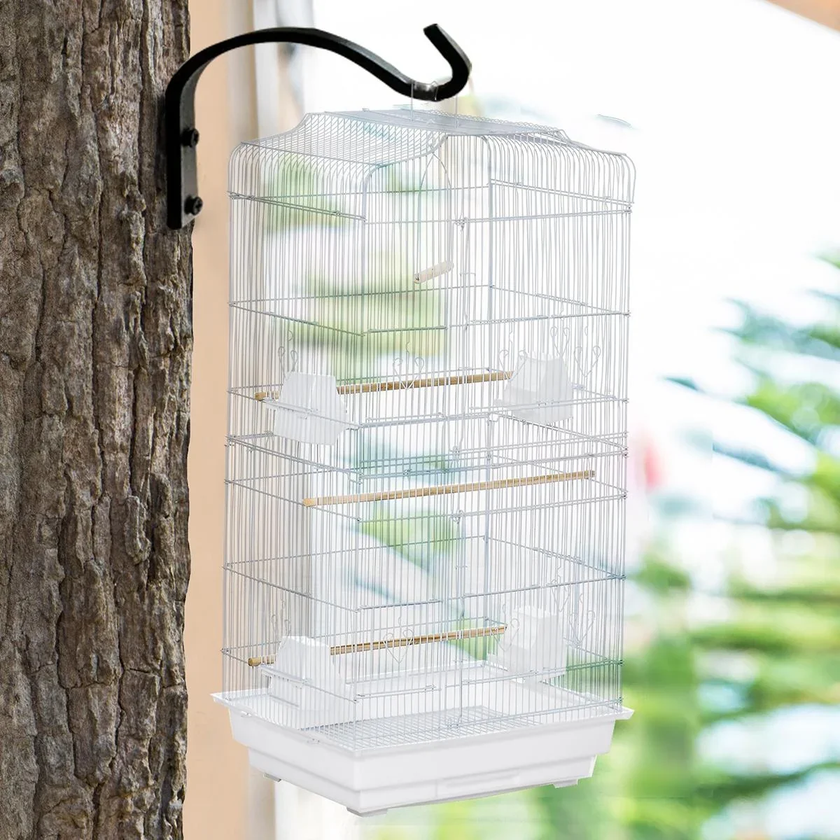 Vogelkäfig Vogelhaus Vogelvoliere für Papagei Wellensittich Vogelbauer mit ausnehmbarer Bodenschale Weiß 47,5 x 36 x 91 - 2