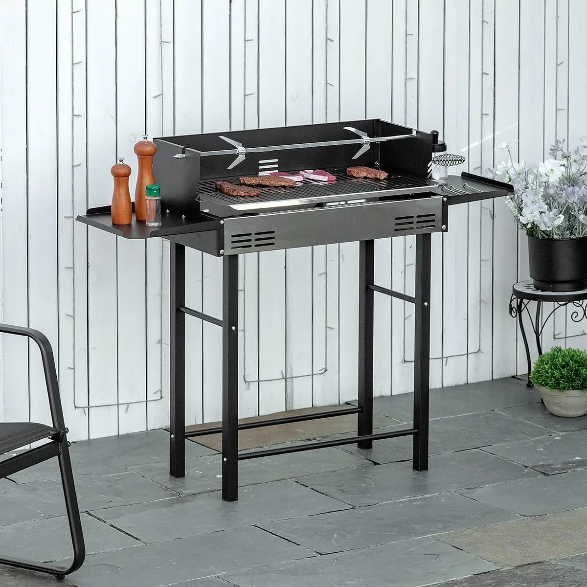 BBQ Grill mit Spieß - Edelstahl - Schwarz/Silber - 118 x 32 x 90 cm - 1