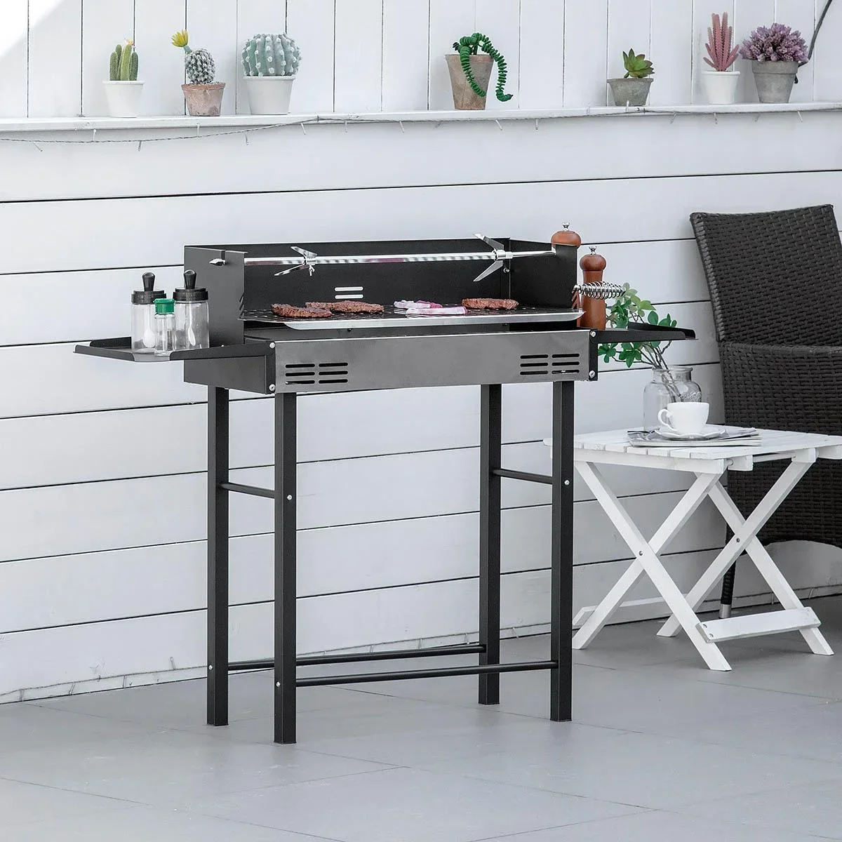BBQ Grill mit Spieß - Edelstahl - Schwarz/Silber - 118 x 32 x 90 cm - 2