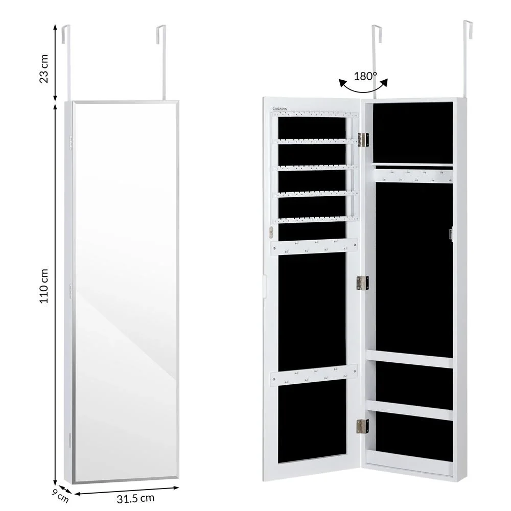 Schmuckschrank - Spiegel, Weiß- Hängend - 1