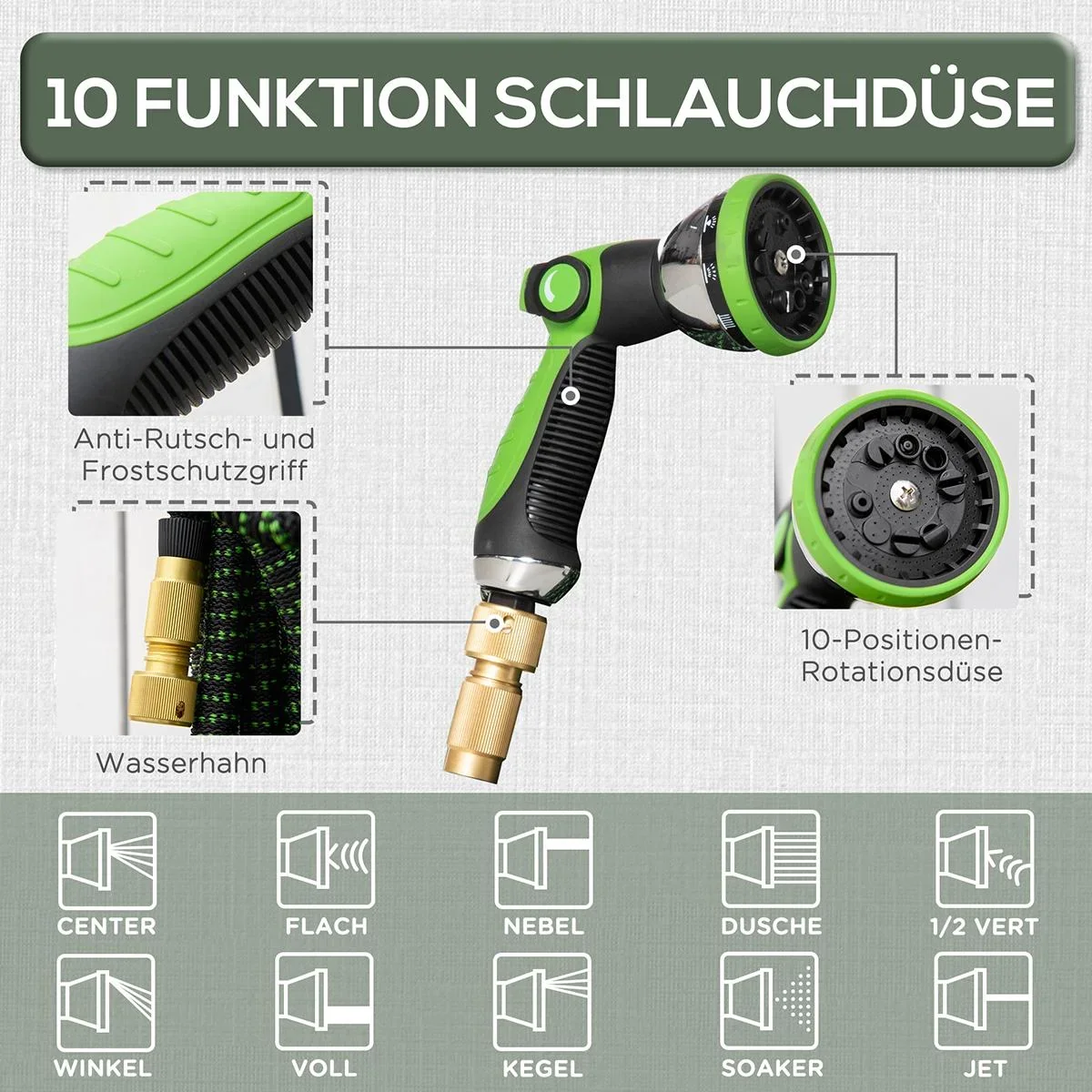 Gartenschlauch flexibel 30 m mit 10 Funktionen Sprühdüse Wasserschlauch mit 1/2 Zoll & 3/4 Zoll Anschluss Schlauch dehnb - 3