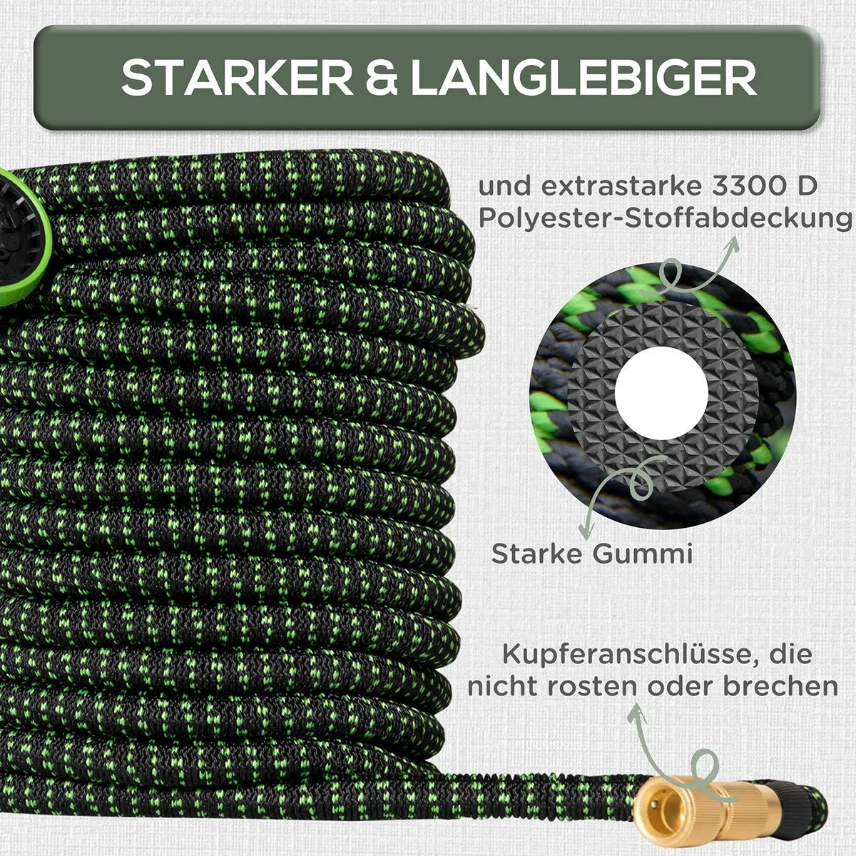 Gartenschlauch flexibel 30 m mit 10 Funktionen Sprühdüse Wasserschlauch mit 1/2 Zoll & 3/4 Zoll Anschluss Schlauch dehnb - 4