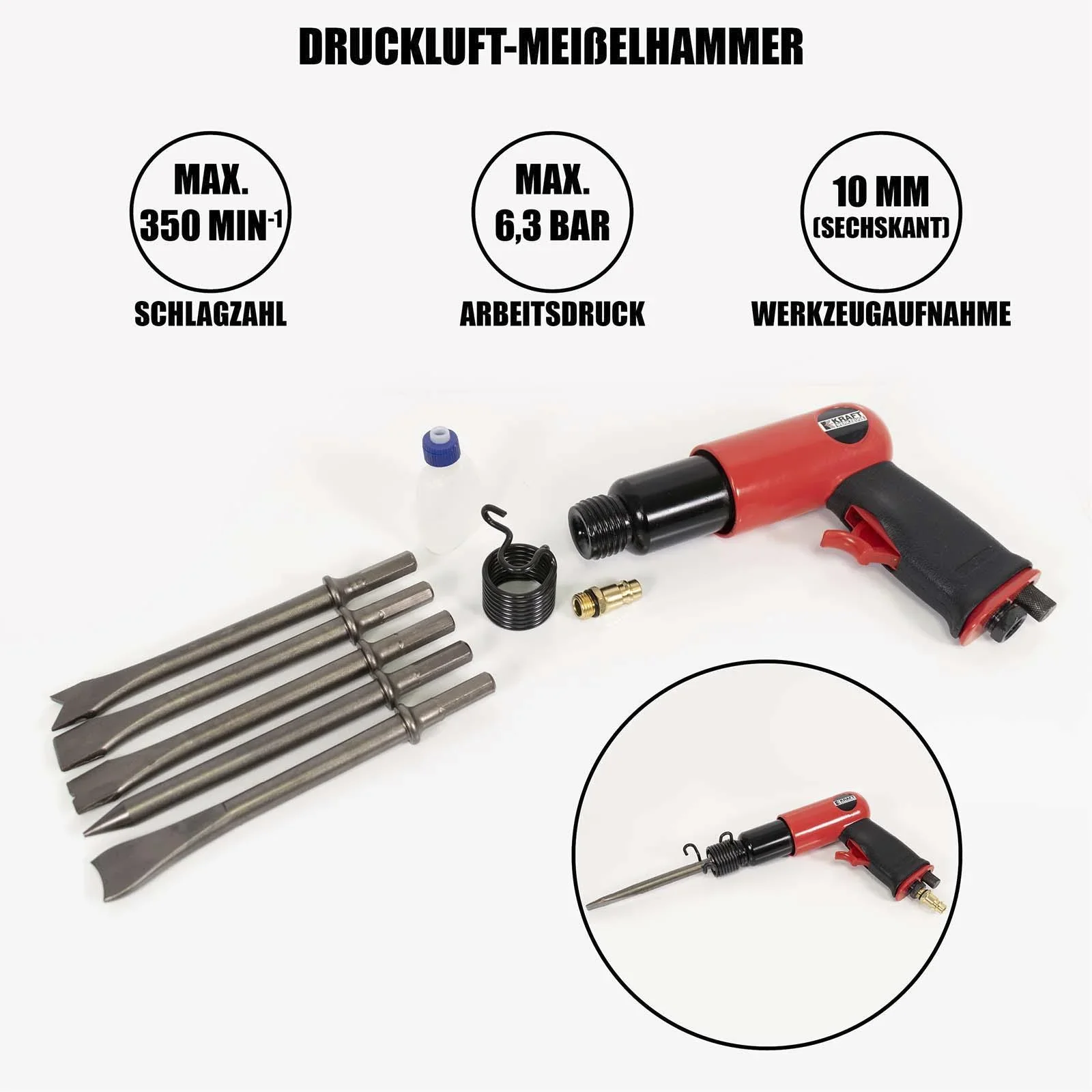 Druckluft-Meißelhammerset 9-teilig - 0