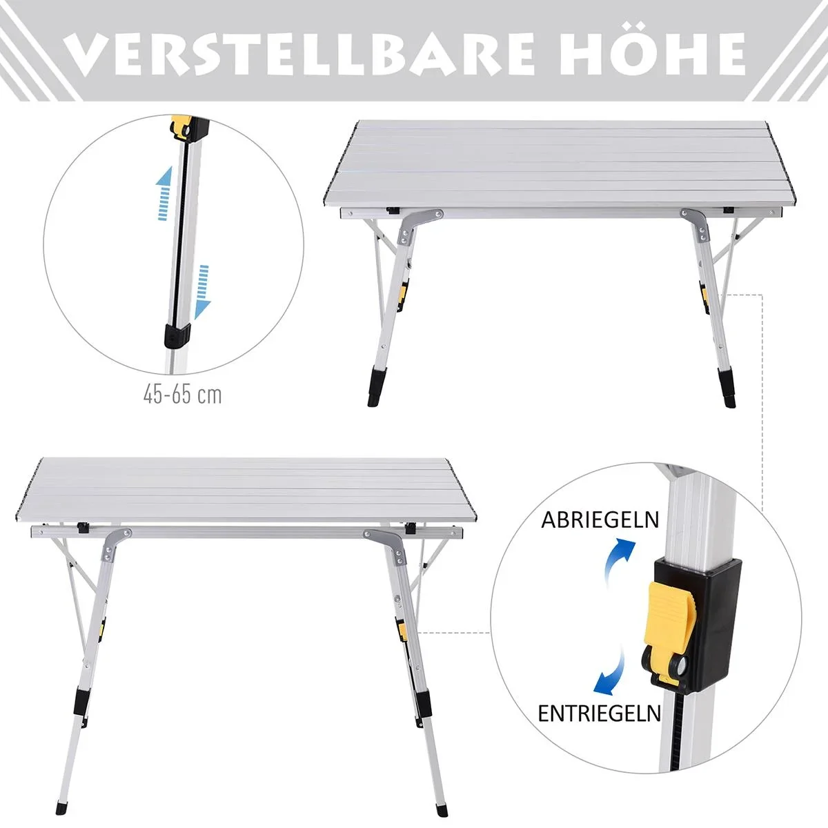 Campingtisch höhenverstellbar silber - 0