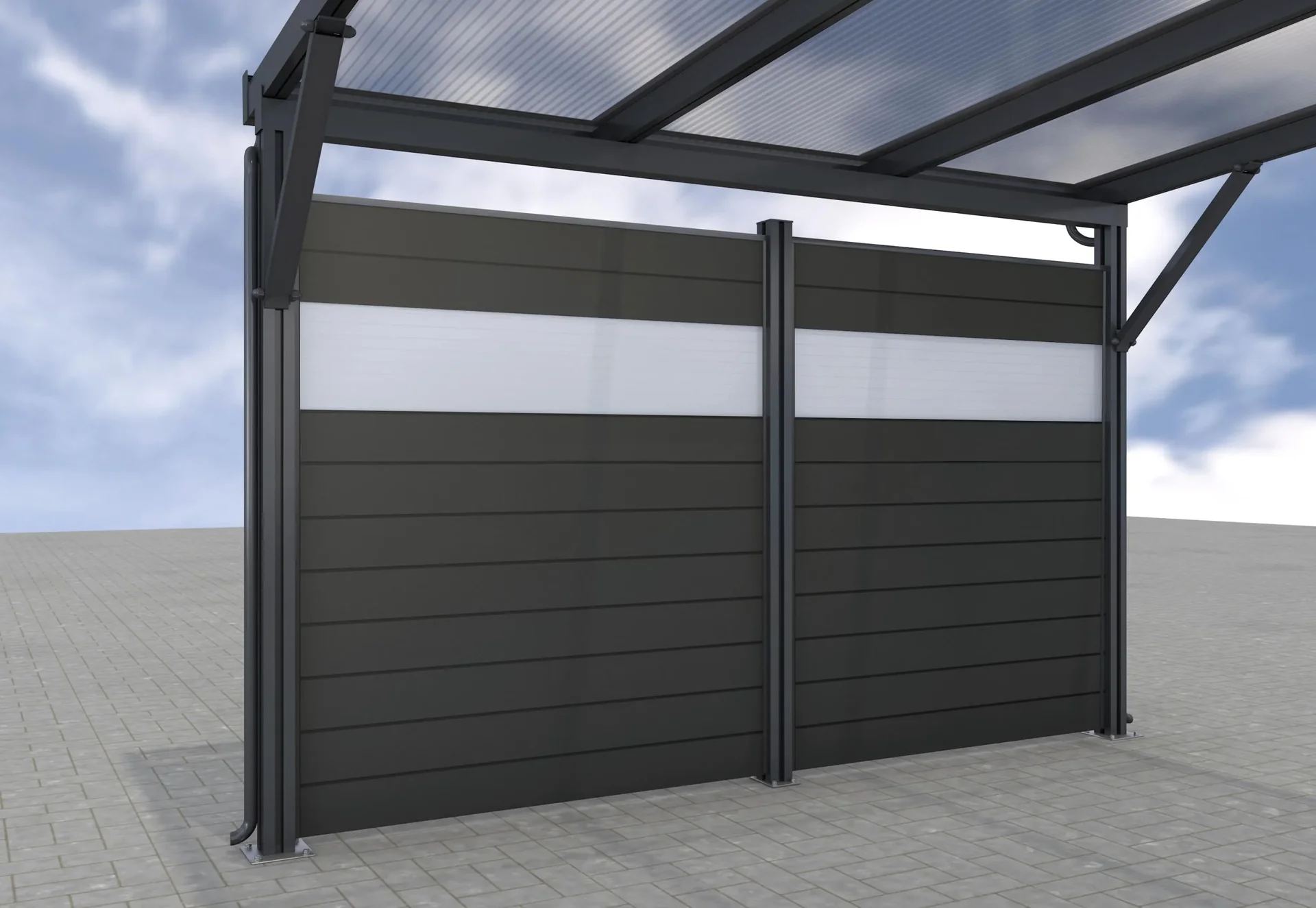 Seitenwand für Carports, anthrazit, 2,96 x 1,86 m, WPC Dielen dunkelgrau / PC Paneele klar - 0