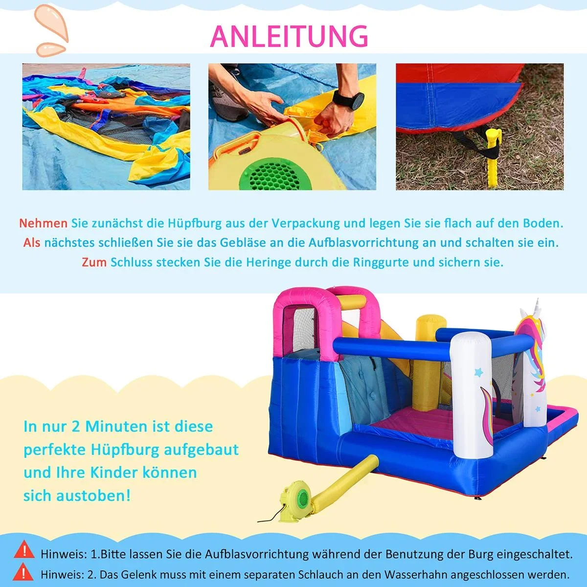Kinderhüpfburg mit Rutsche und Pool bunt - 1