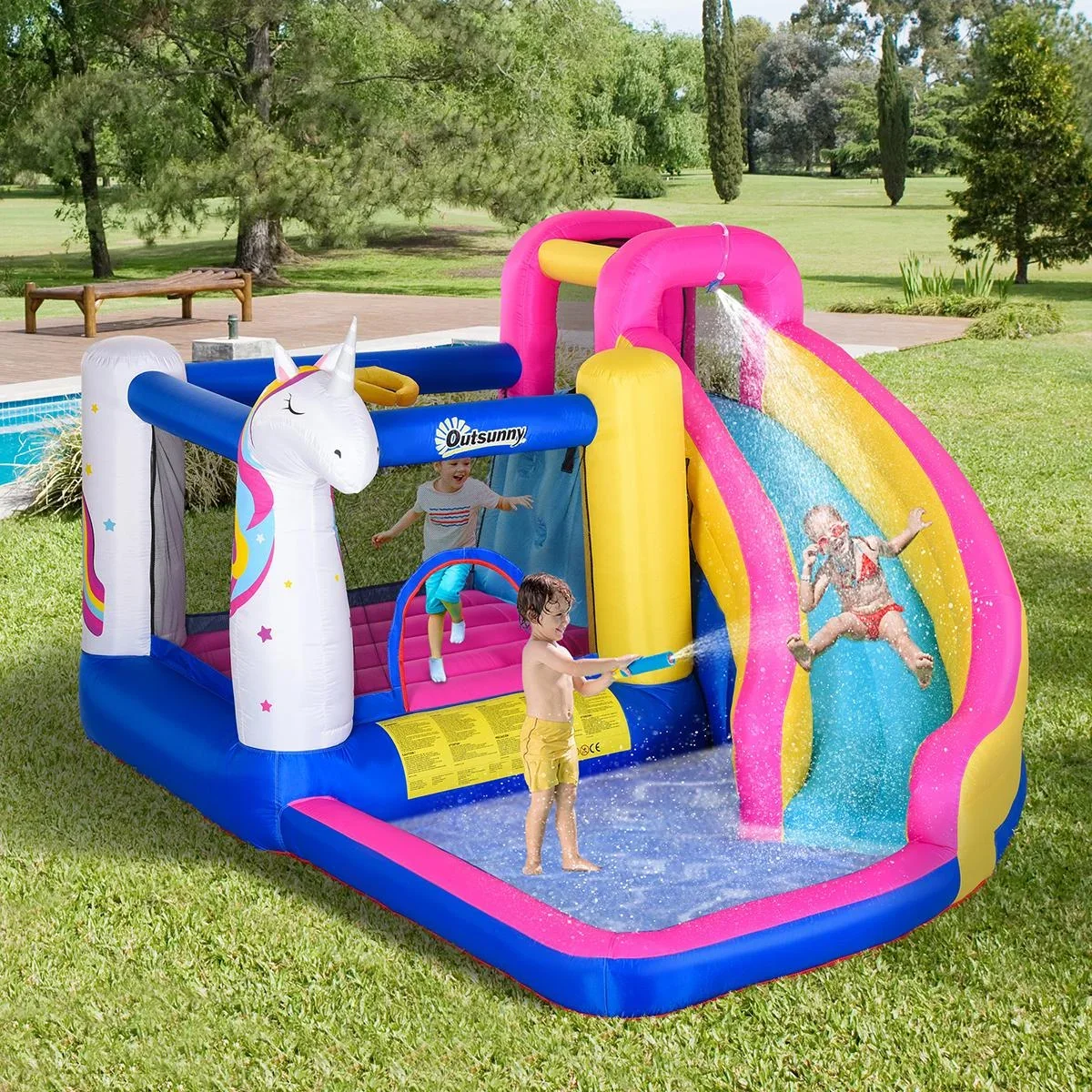 Kinderhüpfburg mit Rutsche und Pool bunt - 5
