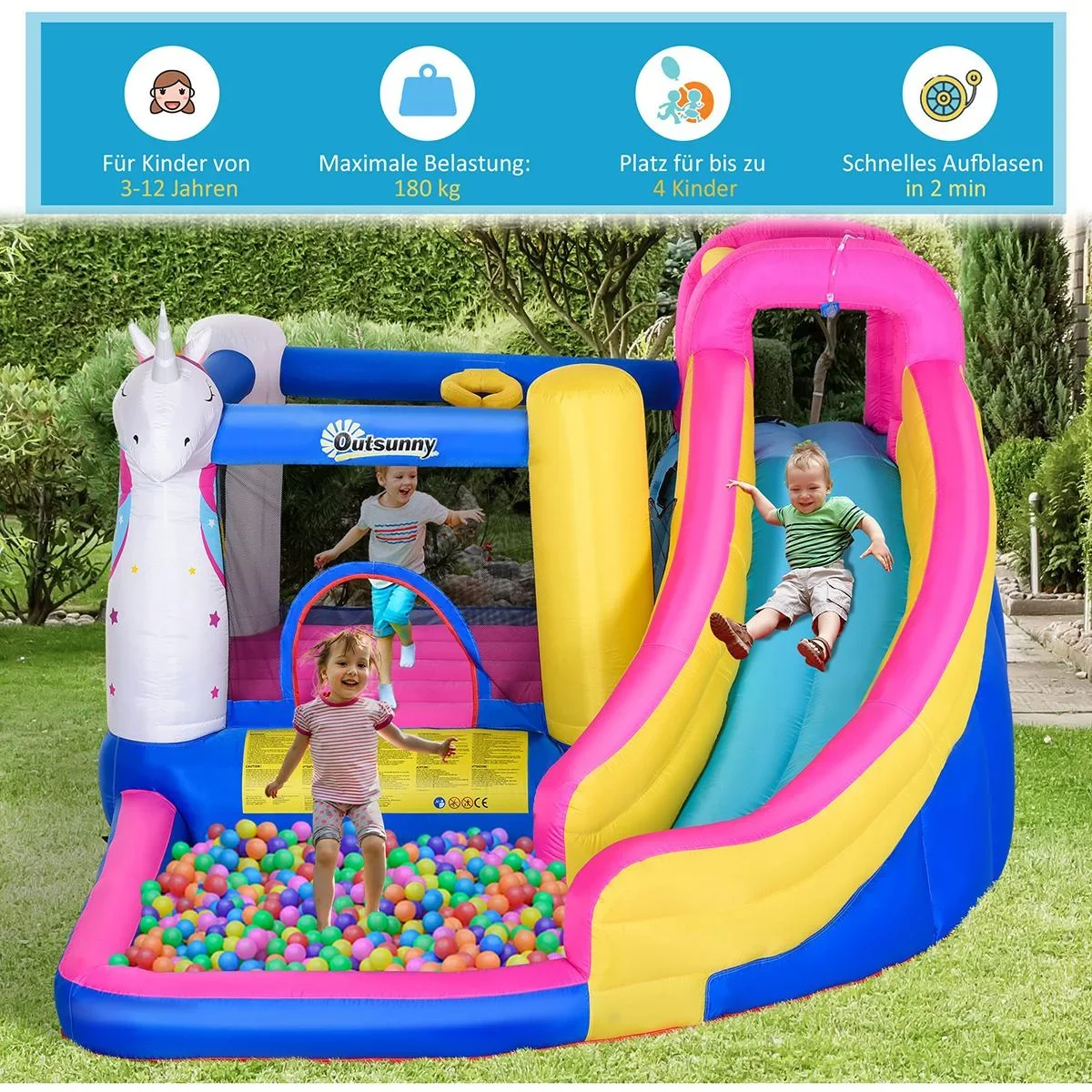 Kinderhüpfburg mit Rutsche und Pool bunt - 8