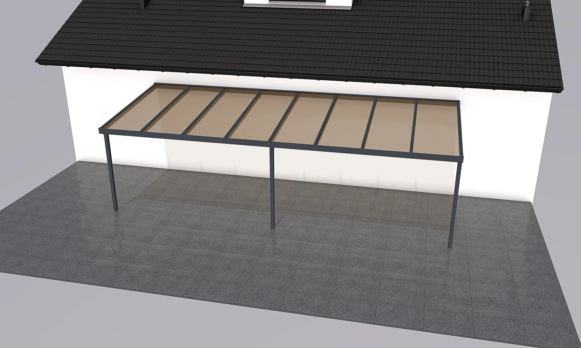 Terrassendach Premium, anthrazit, 8125 x 3060 mm - Polycarbonat Stegplatten 16 mm, bronze - 0