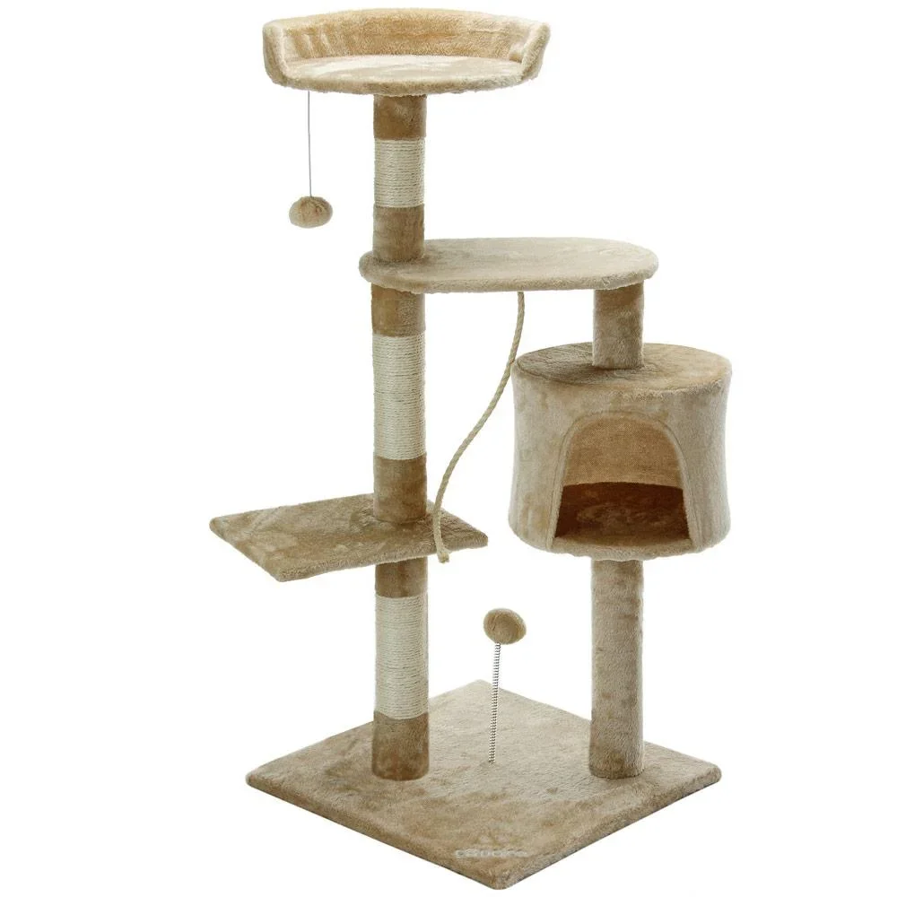 Codoca Kratzbaum beige mit 3 Aussichtsplätzen, 1 Höhle, 2 Spielbällen und einem Seil - 1