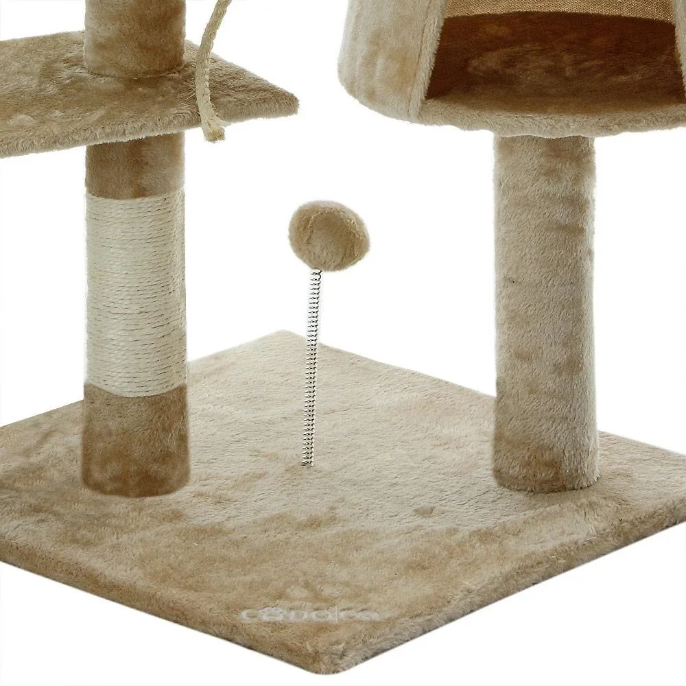 Codoca Kratzbaum beige mit 3 Aussichtsplätzen, 1 Höhle, 2 Spielbällen und einem Seil - 3