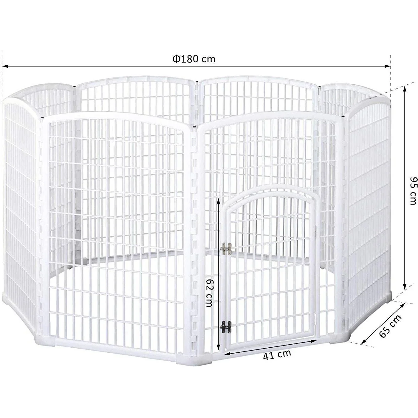Welpengitter Freilaufgehege Laufstall für Haustiere mit Tür 6 Teile sechseckig PP-Kunststoff rostfrei Weiß Ø180 x H95 cm - 4