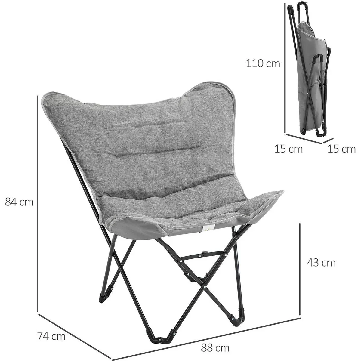 Klappbarer Campingstuhl - Stahl - Hellgrau - 88 x 74 x 84 cm - 0