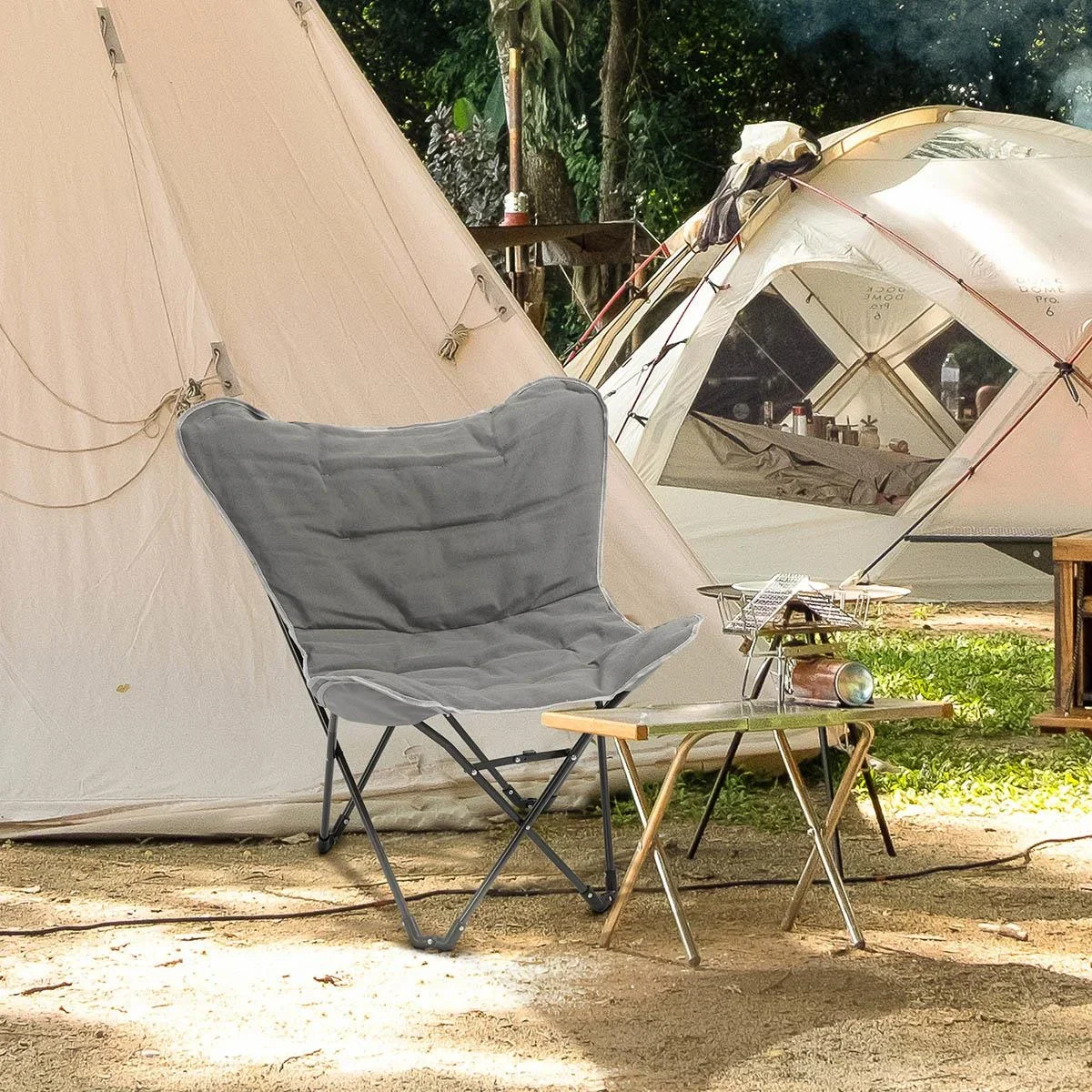 Klappbarer Campingstuhl - Stahl - Hellgrau - 88 x 74 x 84 cm - 2