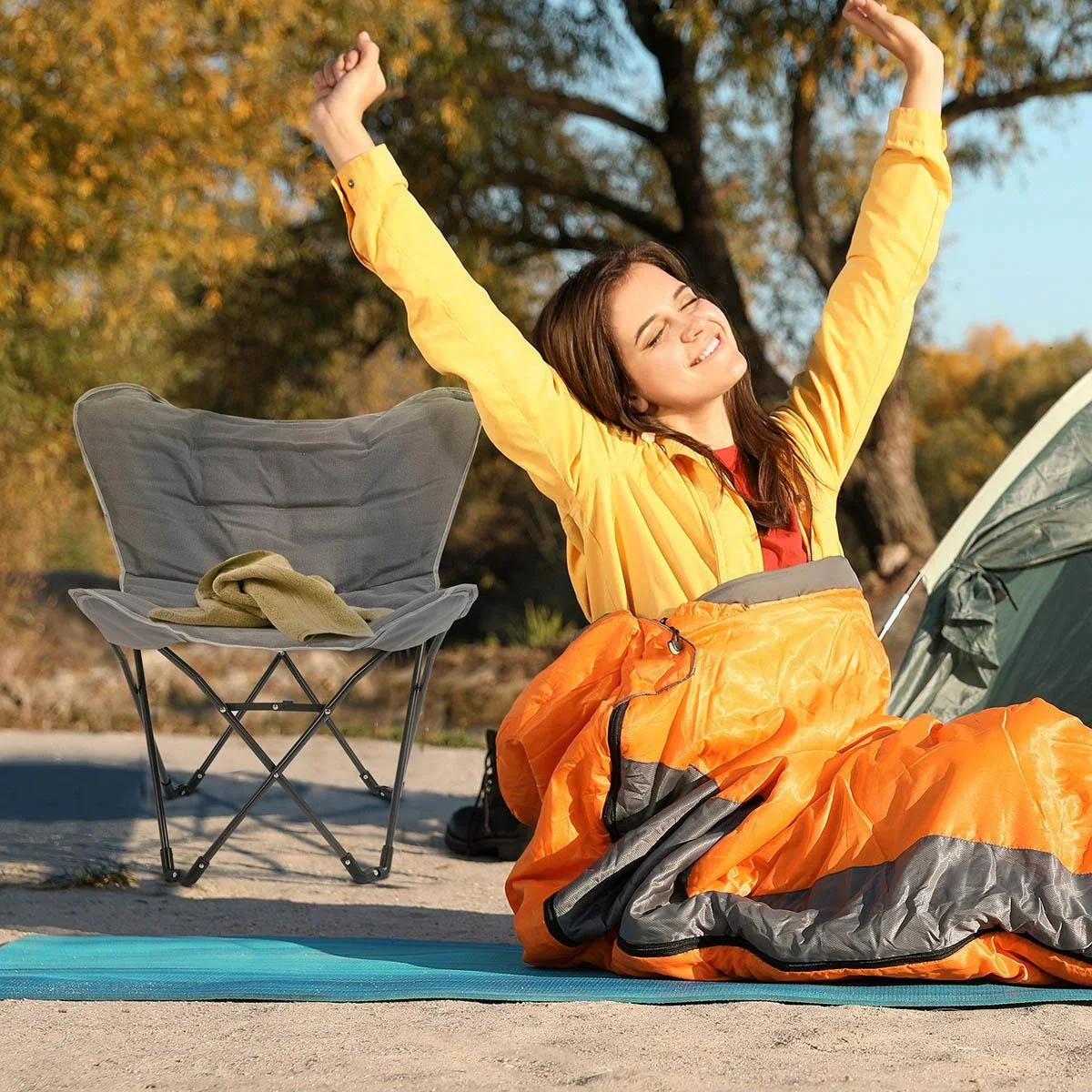 Klappbarer Campingstuhl - Stahl - Hellgrau - 88 x 74 x 84 cm - 3