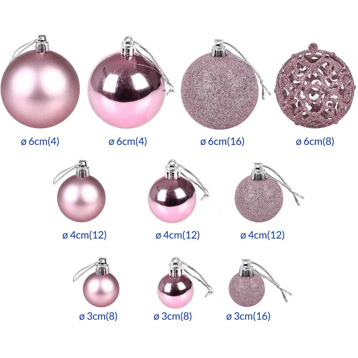 Weihnachtskugeln - Christbaumschmuck - Rosa 100 Stück. - 1