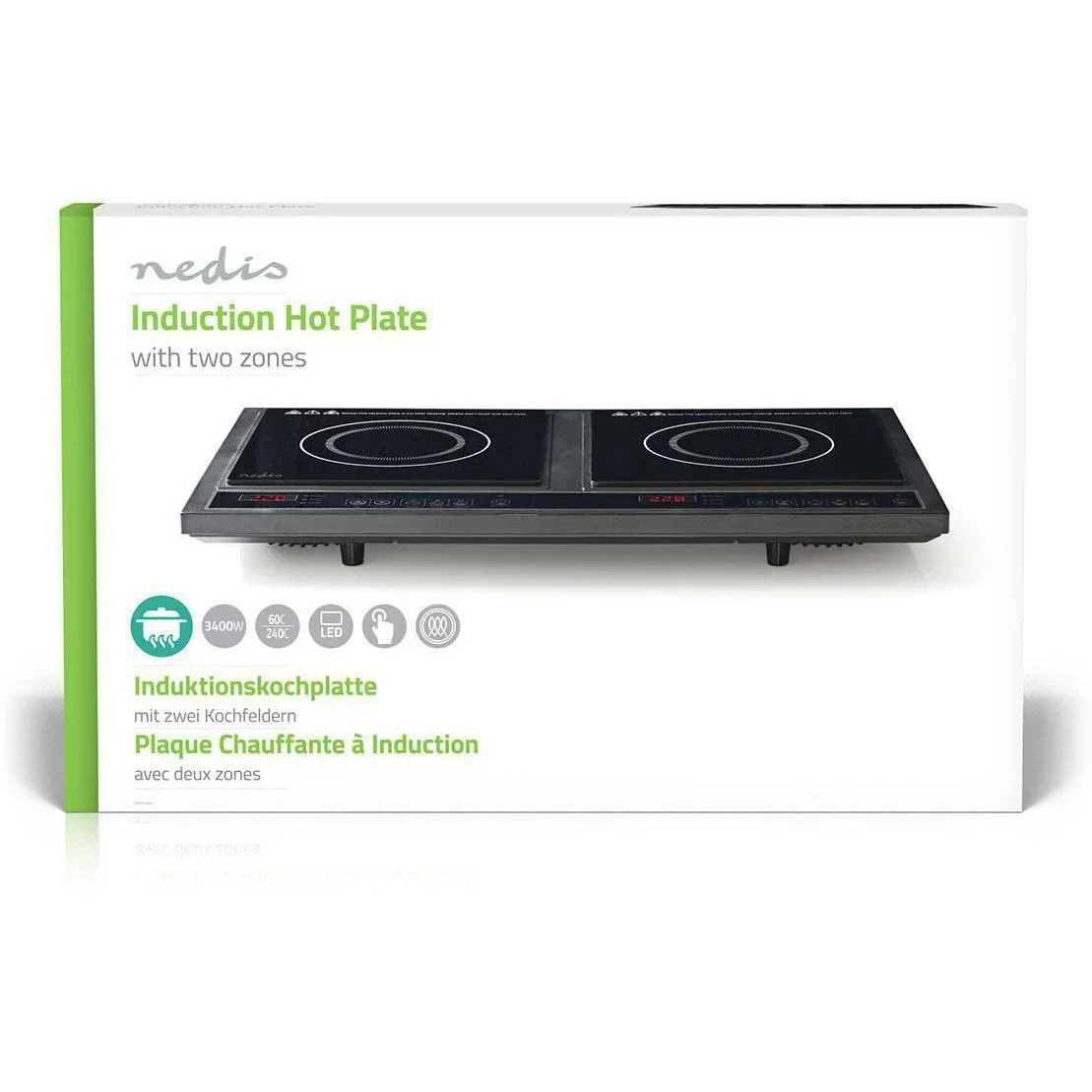 Nedis Induktionskochplatte mit 2 Kochzonen - 3400 W - Schwarz - LCD-Display - Timer und Überhitzungsschutz - 1