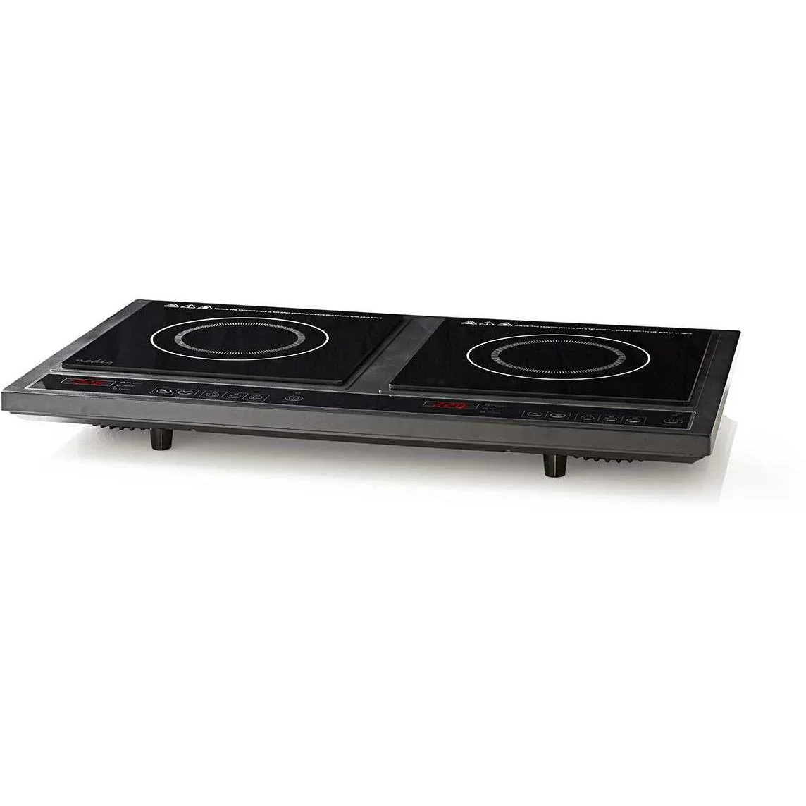 Nedis Induktionskochplatte mit 2 Kochzonen - 3400 W - Schwarz - LCD-Display - Timer und Überhitzungsschutz - 2