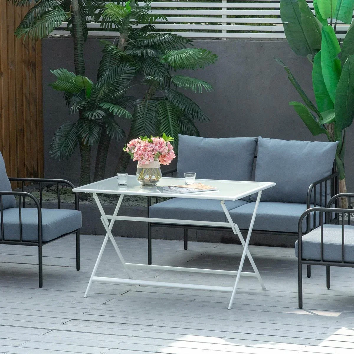 Gartentisch - Weiß - Metall/Glas - 110 x 70 x 70 cm - 3