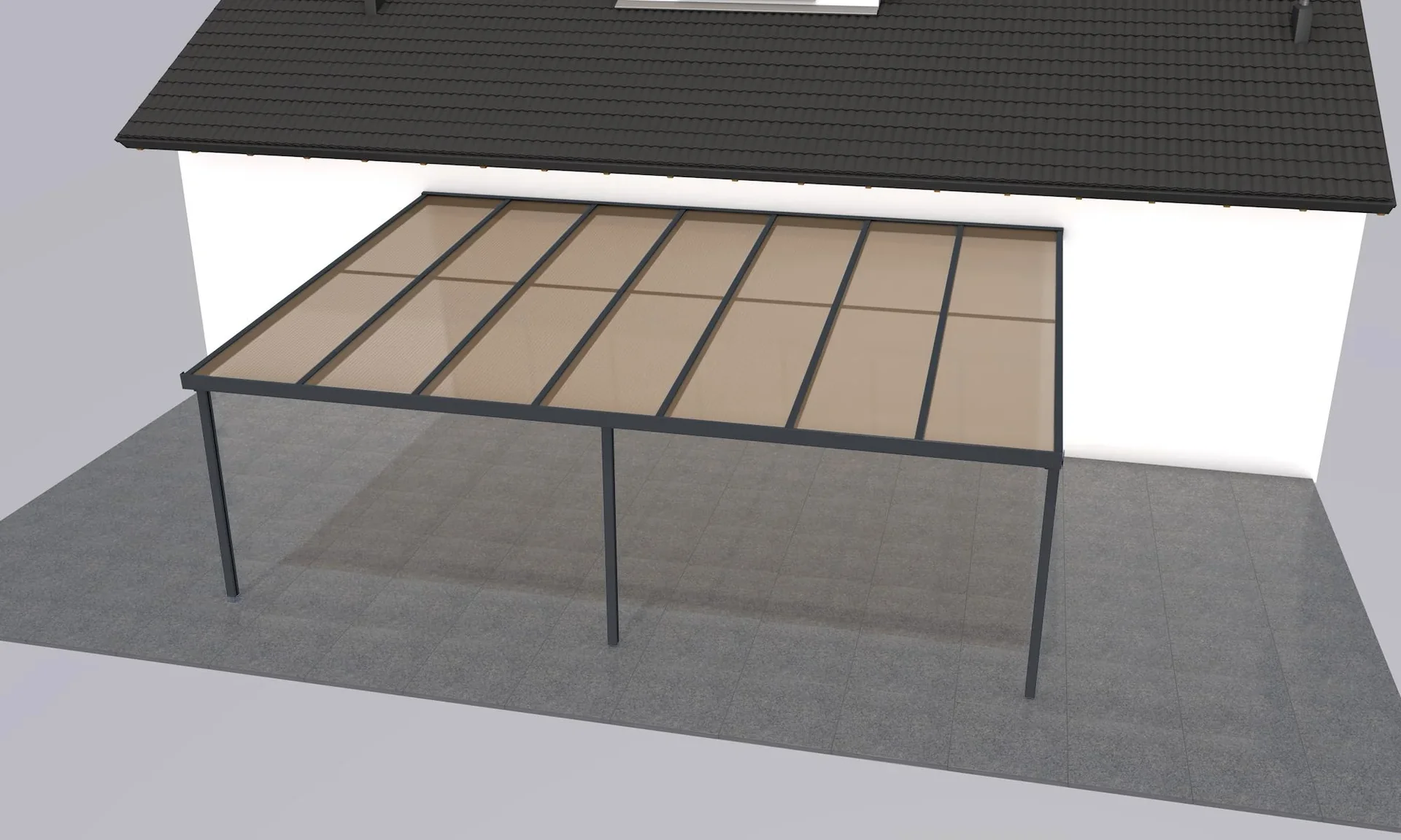 Terrassendach Premium, anthrazit, 7120 x 5060 mm - Polycarbonat Stegplatten 16 mm, bronze - 0