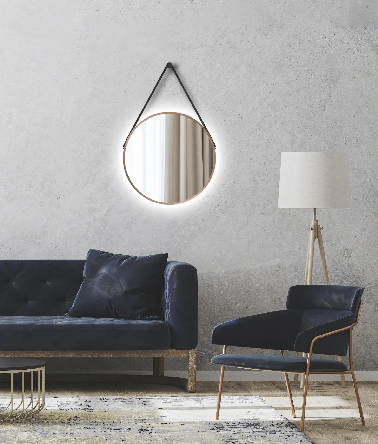 Dekorativer runder Wandspiegel mit indirekter LED Beleuchtung in kupfer matt Ø 50 cm - 7