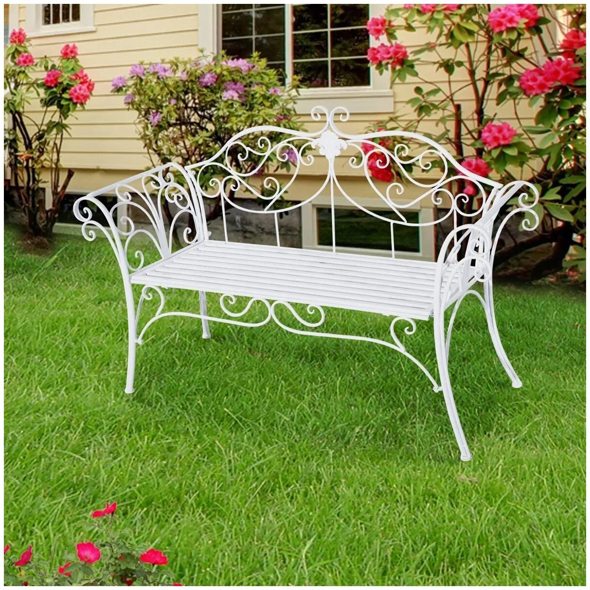 Gartenbank Metall 2 Sitzer antik Weiß - 4