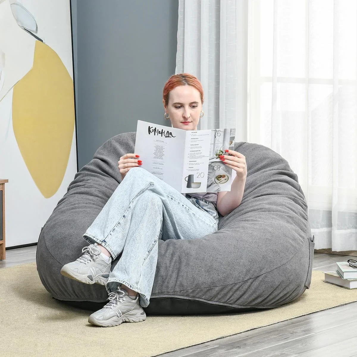 Sitzsack aufblasbares Sofa Bodensessel Sitzkissen gepolstert mit 2 Seitentaschen waschbar für Wohnzimmer Liege Schlafzim - 0