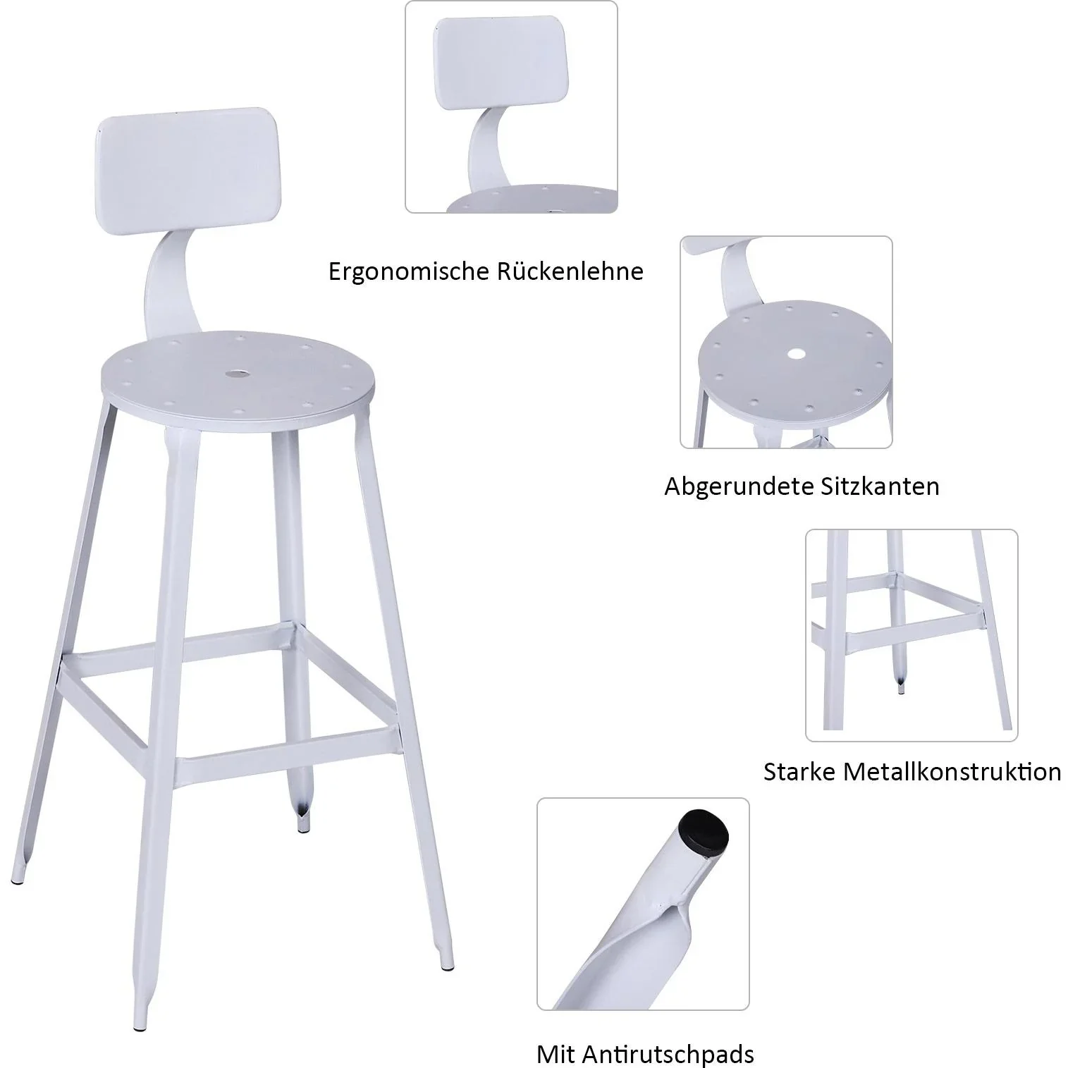 2er-Set Barhocker Bistrostuhl Küchenhocker Metallhocker mit Antirutschpads mit Rückenlehne - 1