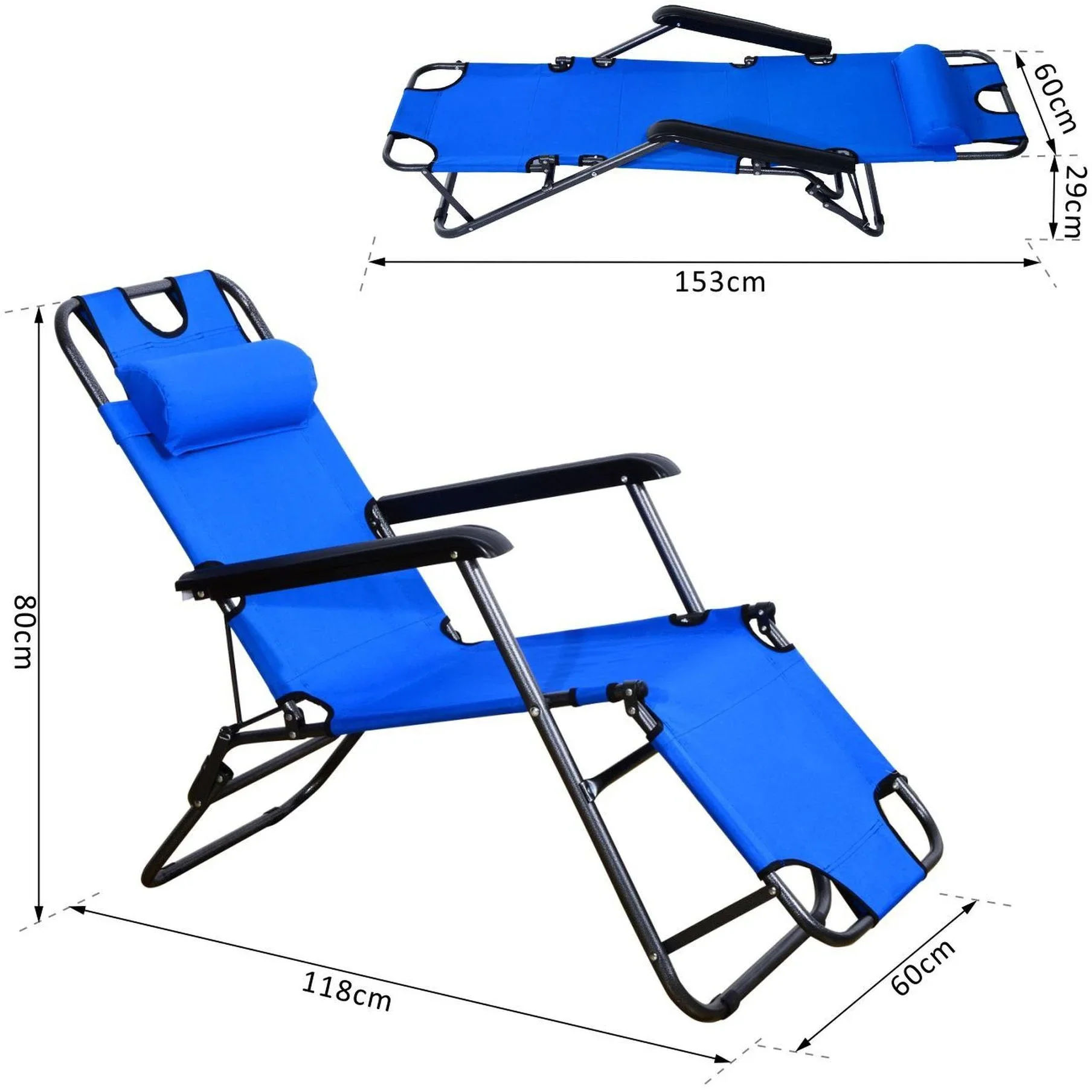 Sonnenliege Strandliege Gartenliege Relaxliege klappbar mit Kissen Strand Metall + Oxfordstoff Blau 118 x 60 x 80 cm - 0