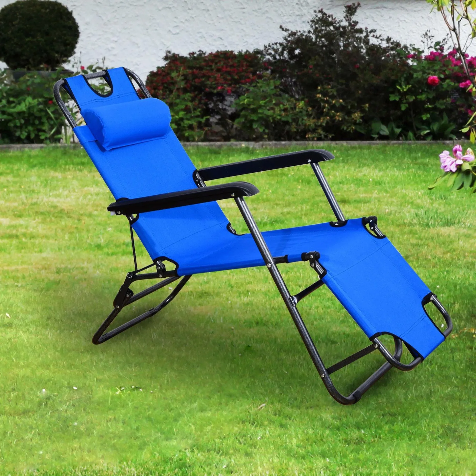 Sonnenliege Strandliege Gartenliege Relaxliege klappbar mit Kissen Strand Metall + Oxfordstoff Blau 118 x 60 x 80 cm - 2