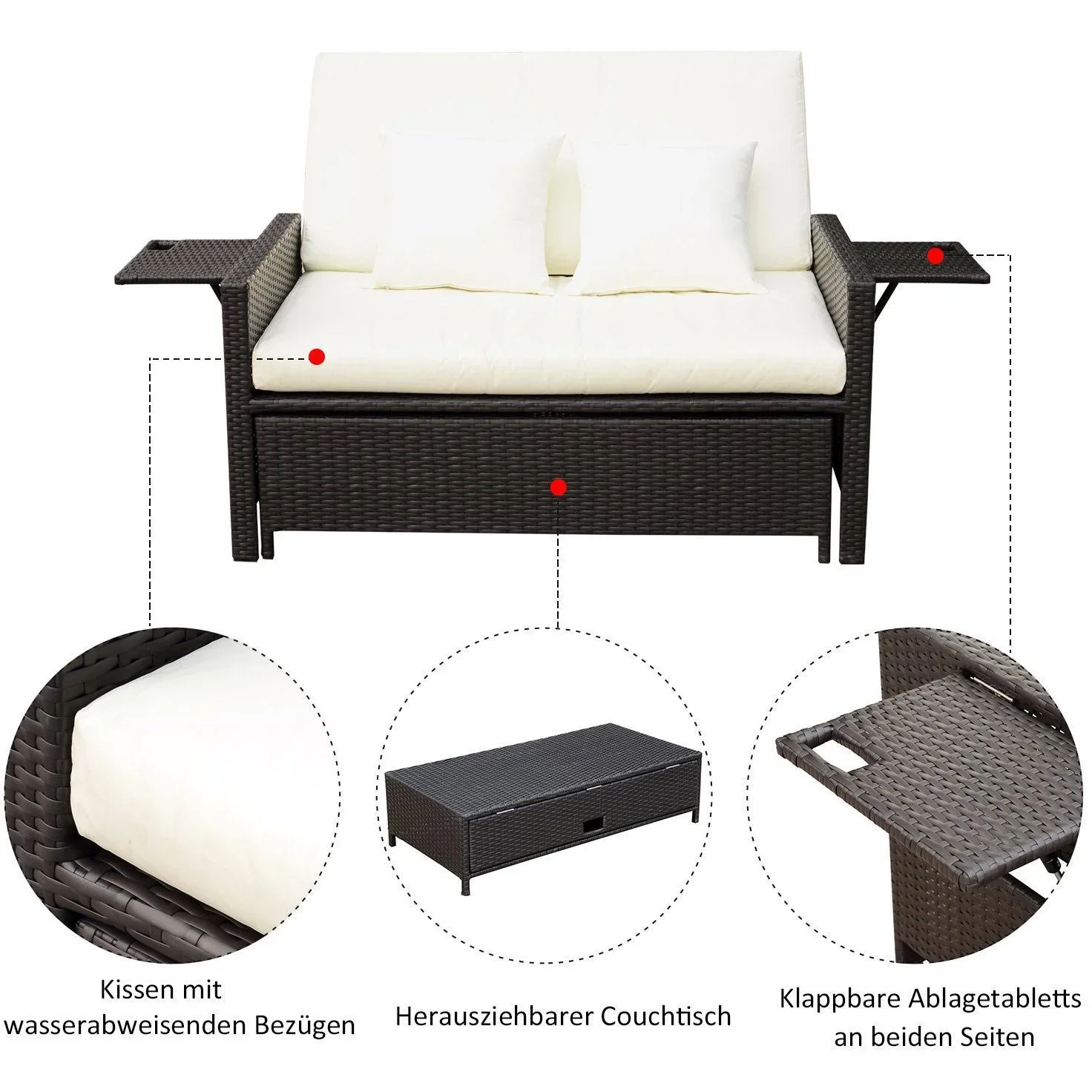 Polyrattan Lounge-Sofa mit Kissen - 3