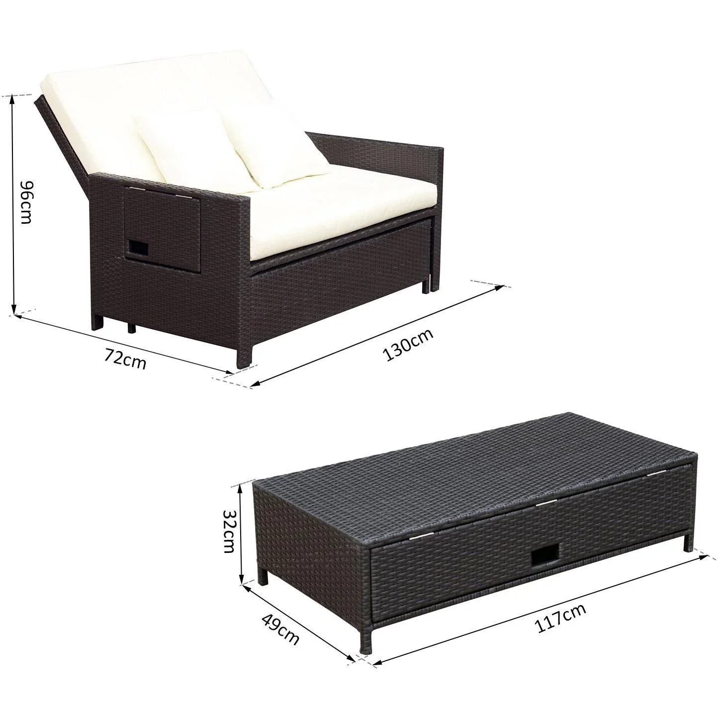 Polyrattan Lounge-Sofa mit Kissen - 6