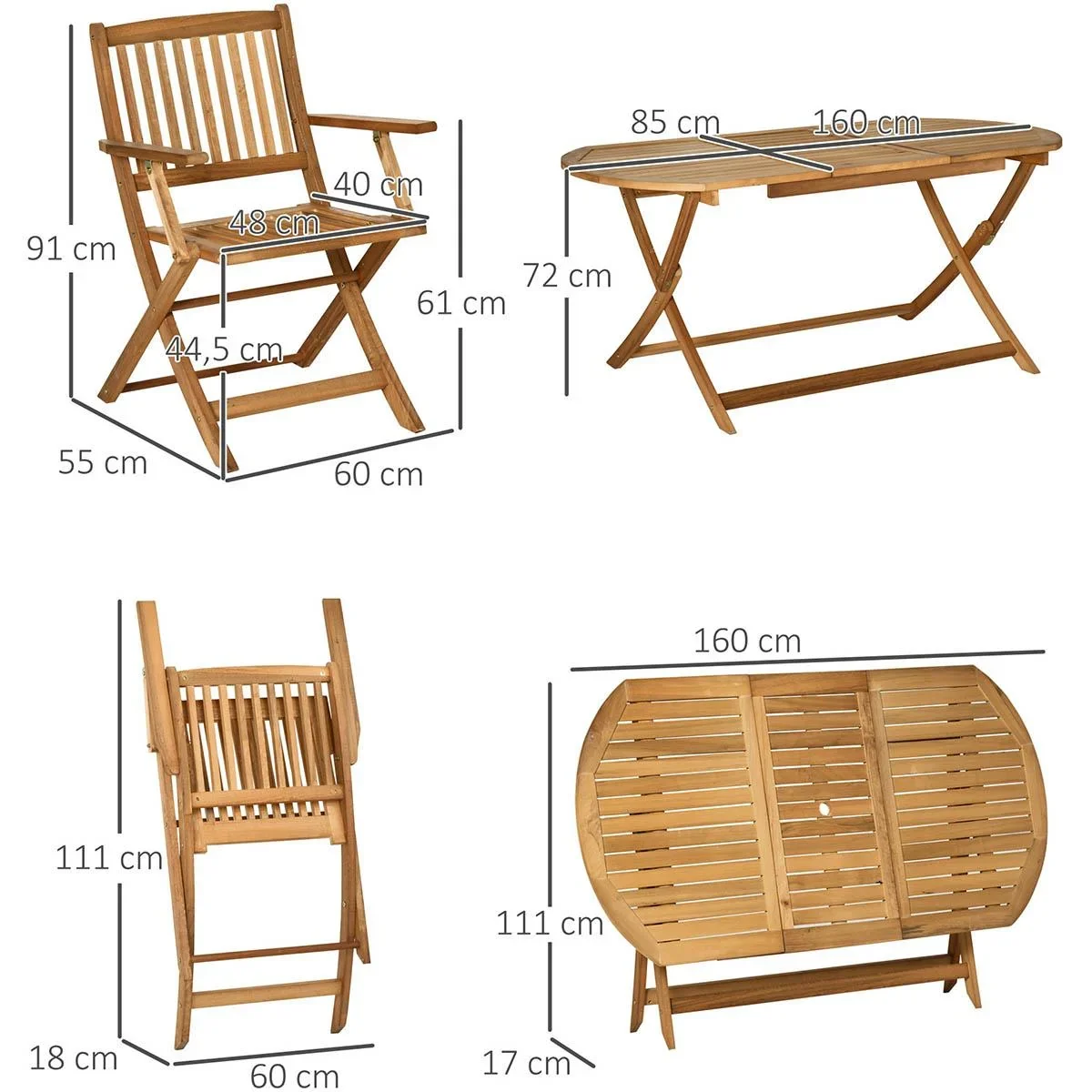 7-teiliges Gartenmöbel-Set mit Sonnenschirmöffnung im Tisch, Pappelholz, Farbe Teak - 3