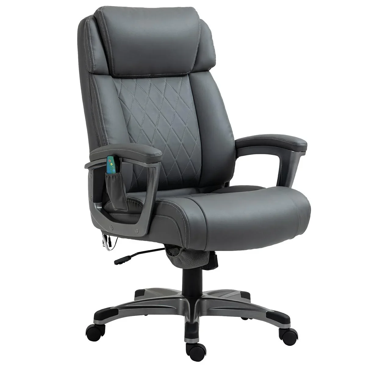 Massage-Bürostuhl 6-Punkt-Massage-Drehstuhl aus Kunstleder mit gewölbter Kopfstütze und Armlehne Grau 70 x 76,5 x 114-12 - 0