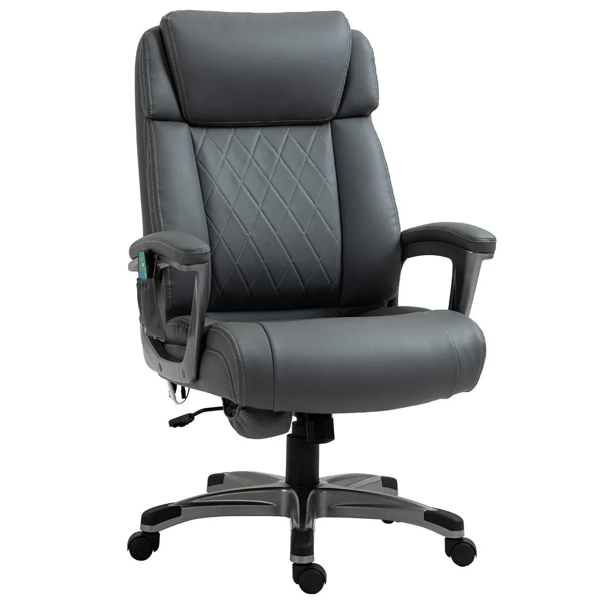 Massage-Bürostuhl 6-Punkt-Massage-Drehstuhl aus Kunstleder mit gewölbter Kopfstütze und Armlehne Grau 70 x 76,5 x 114-12 - 2
