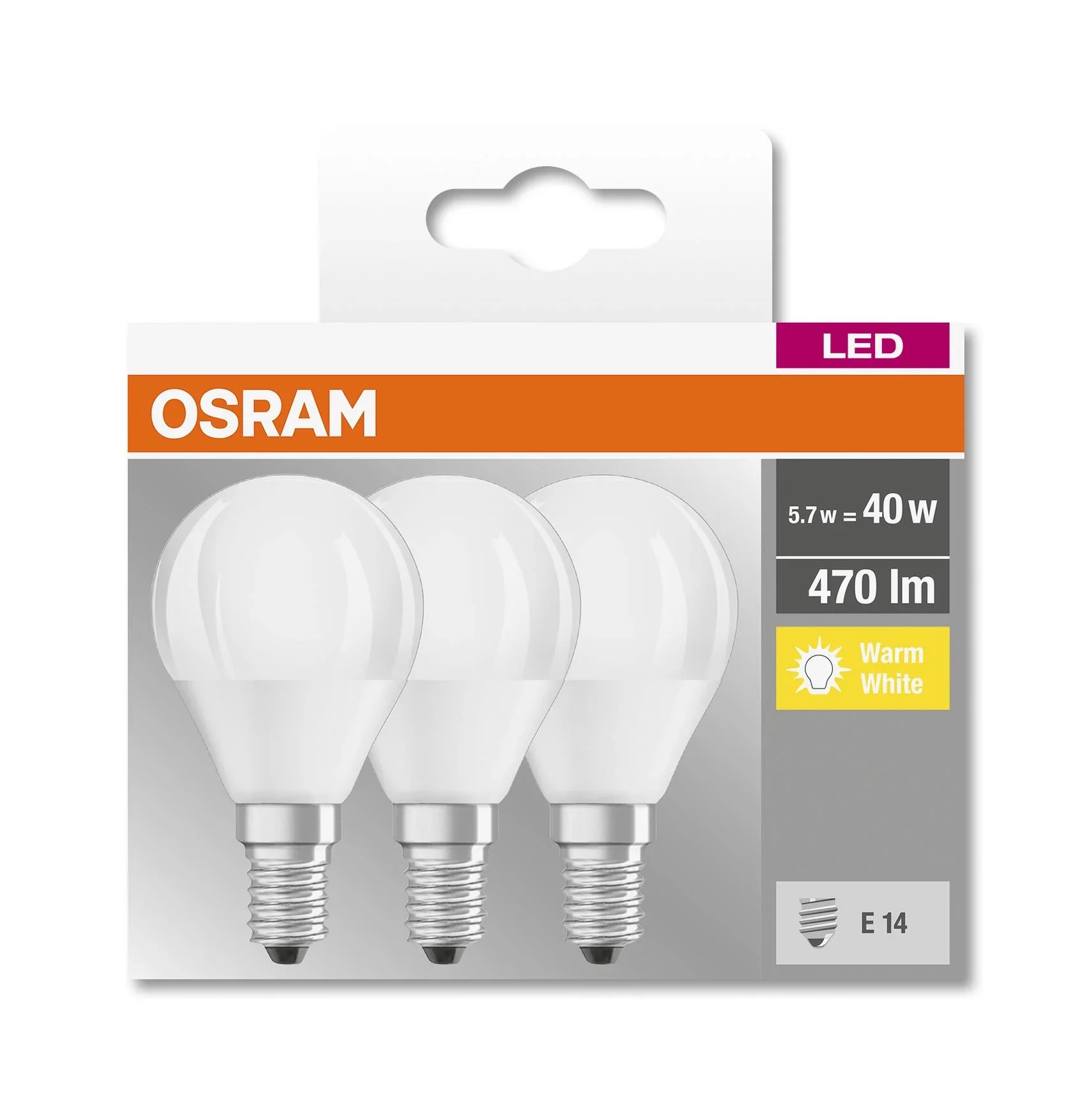 BASE RETRO SMD LED Tropfenlampe mit 5,5 Watt, E14, warmweiß, matt - 3 Stück - 0