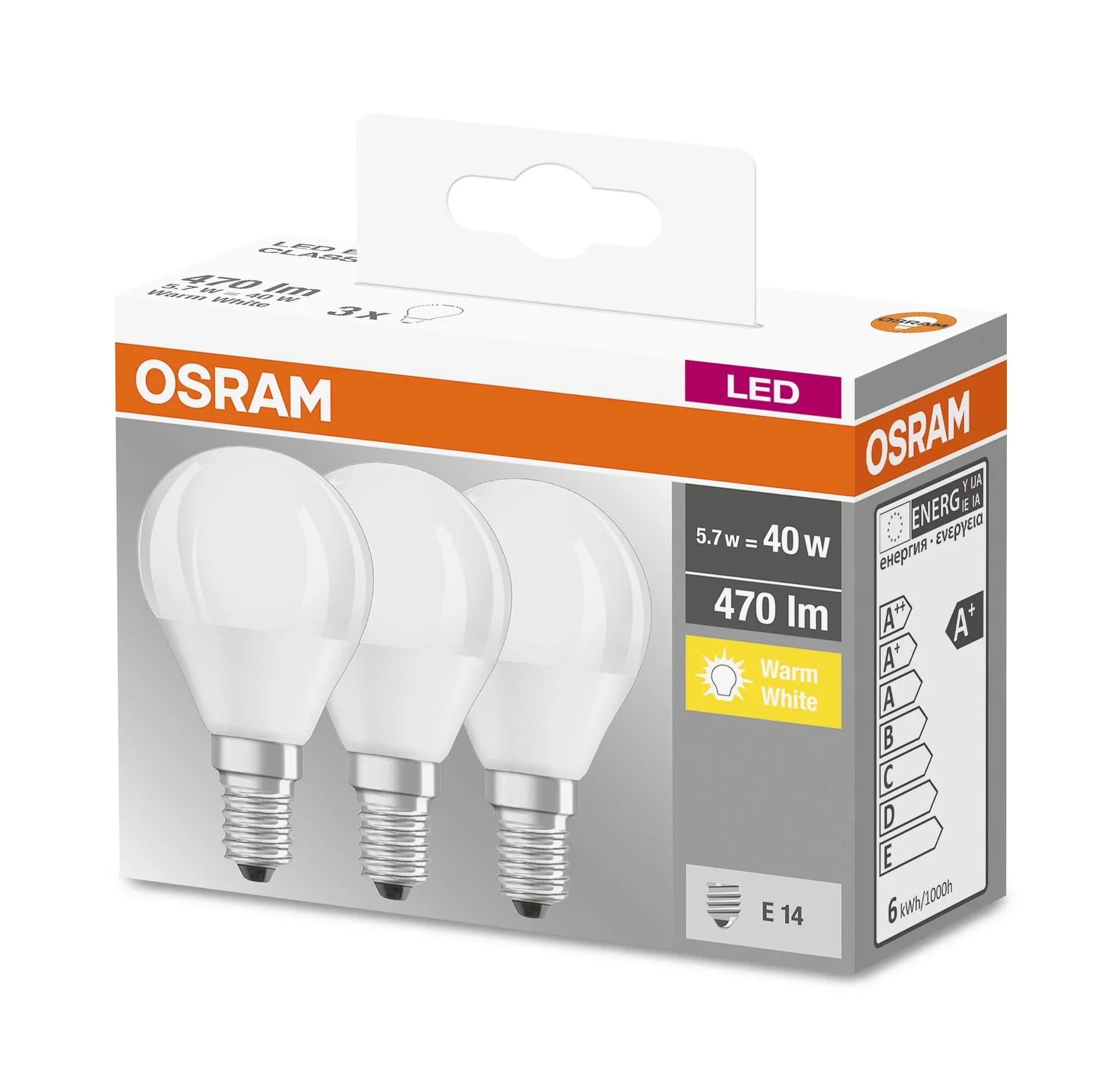 BASE RETRO SMD LED Tropfenlampe mit 5,5 Watt, E14, warmweiß, matt - 3 Stück - 3
