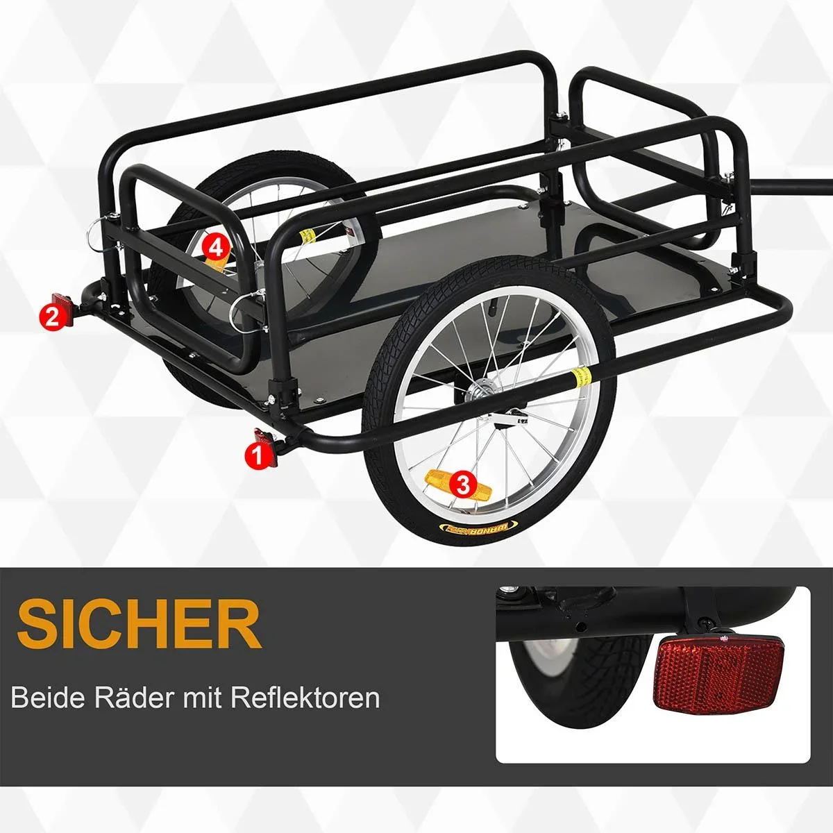 Fahrradanhänger Lastenanhänger für Fahrrad 40 kg Belastbarkeit Transportanhänger Handwagen Kupplung faltbar Stahl Schwar - 1