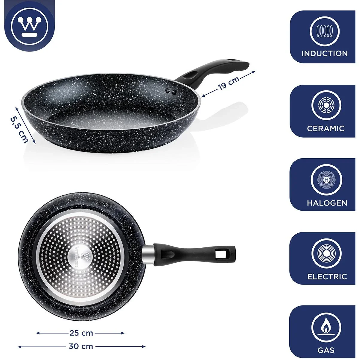 Töpfe und Pfannen aus schwarzem Marmor - Bratpfanne 28 cm + Bratpfanne 30 cm - Schwarz - 0