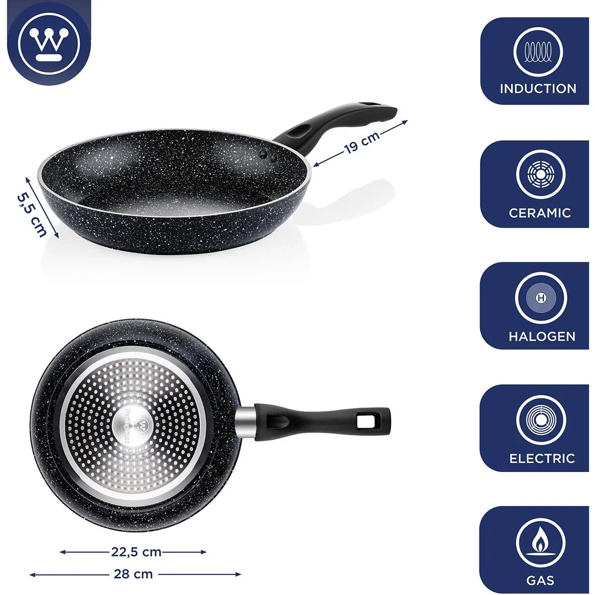 Töpfe und Pfannen aus schwarzem Marmor - Bratpfanne 28 cm + Bratpfanne 30 cm - Schwarz - 4