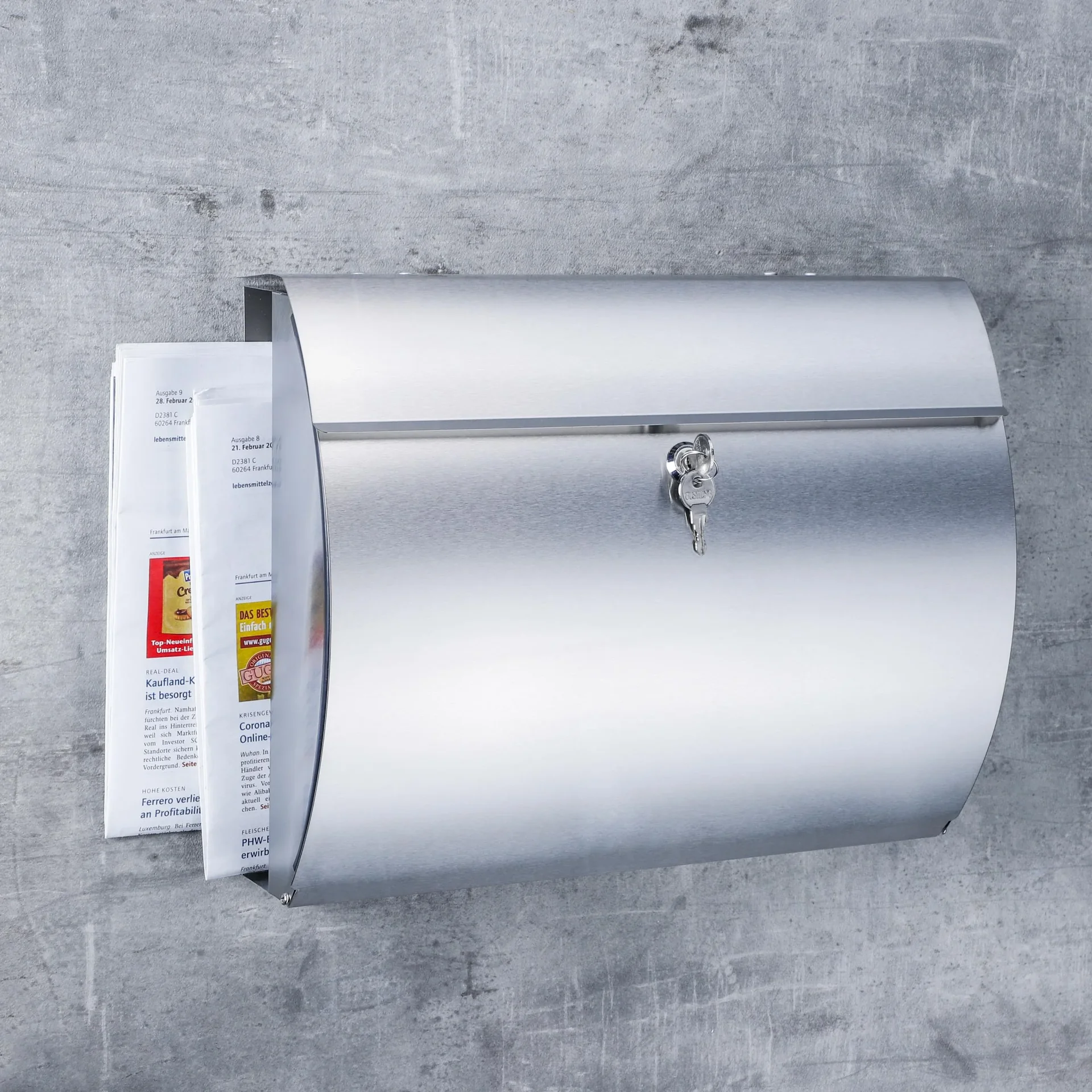 Briefkasten aus Edelstahl mit Zeitungsfach - 1