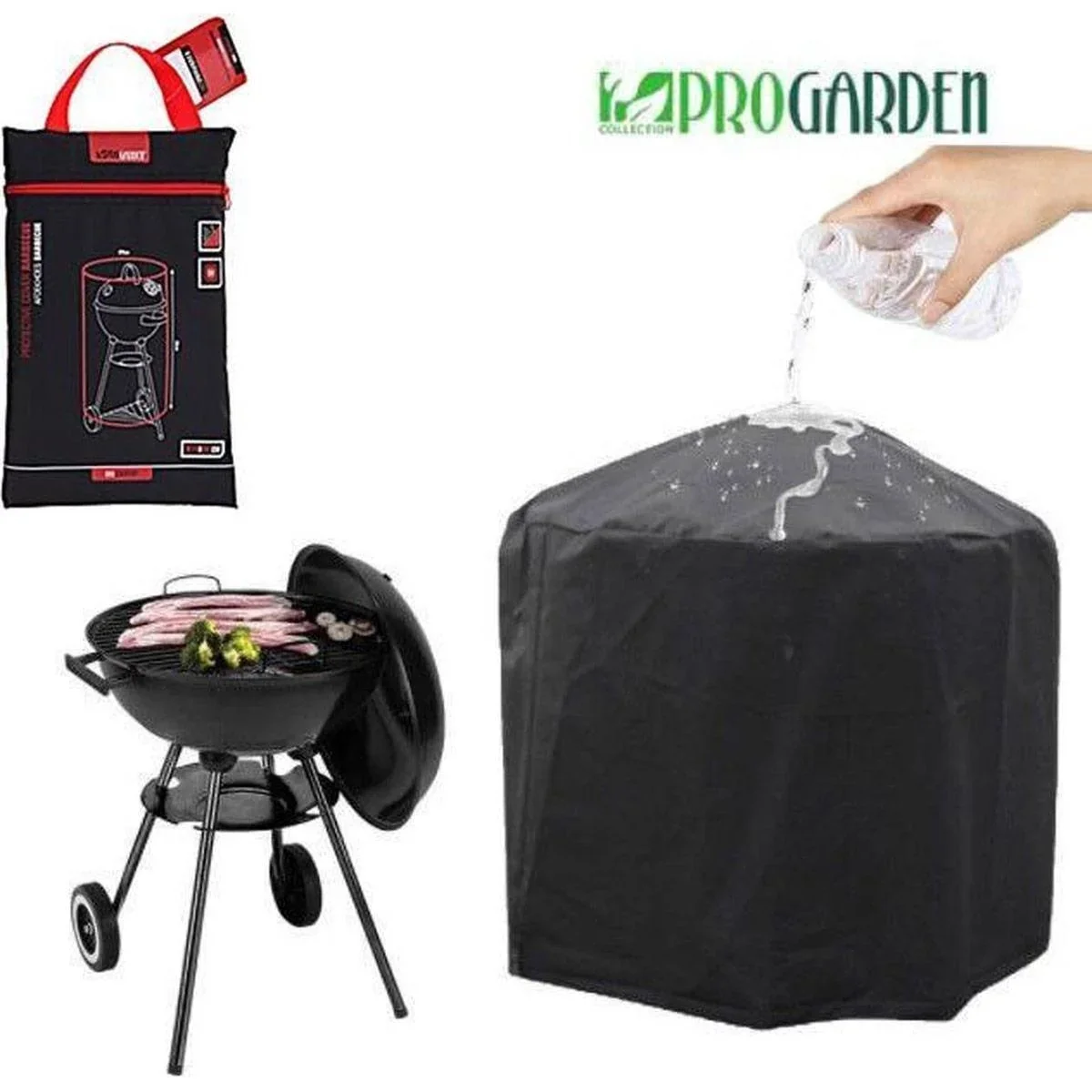 BBQ Holzkohlegrill auf Rädern - 47x76 Cm - Edelstahl - Rot inkl. Schutzhülle - 1
