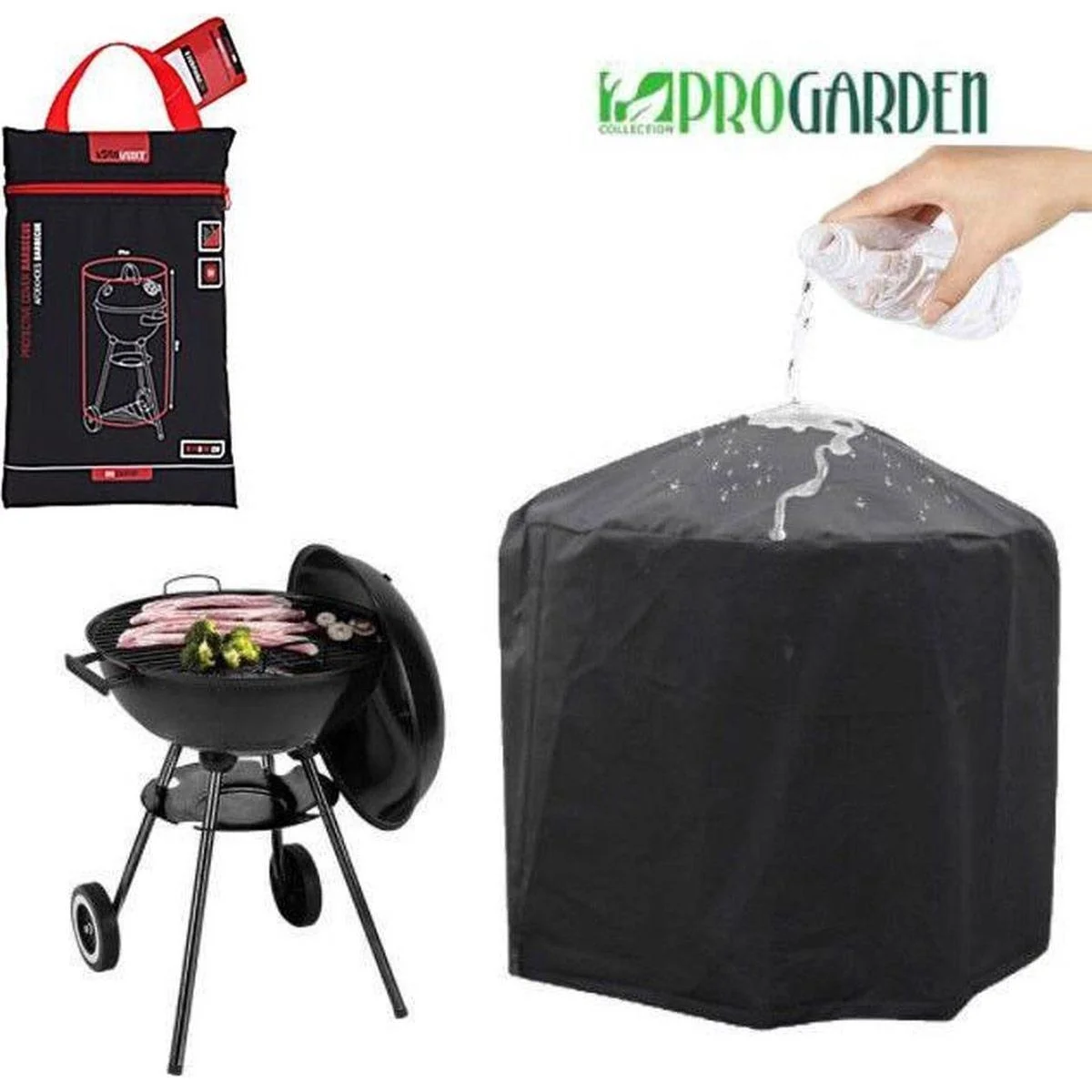 BBQ Holzkohlegrill auf Rädern - 47x76 Cm - Edelstahl - Rot inkl. Schutzhülle - 1