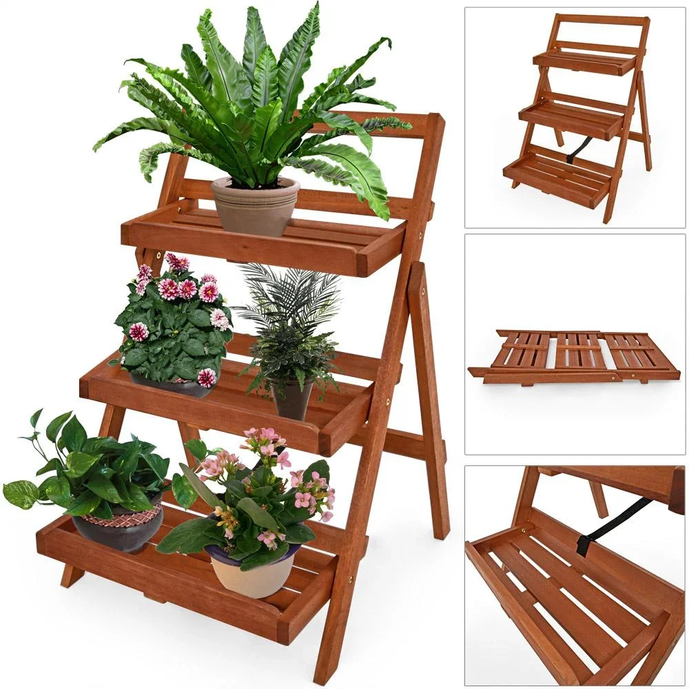 Blumentreppe 3 Stufen Akazienholz - 3