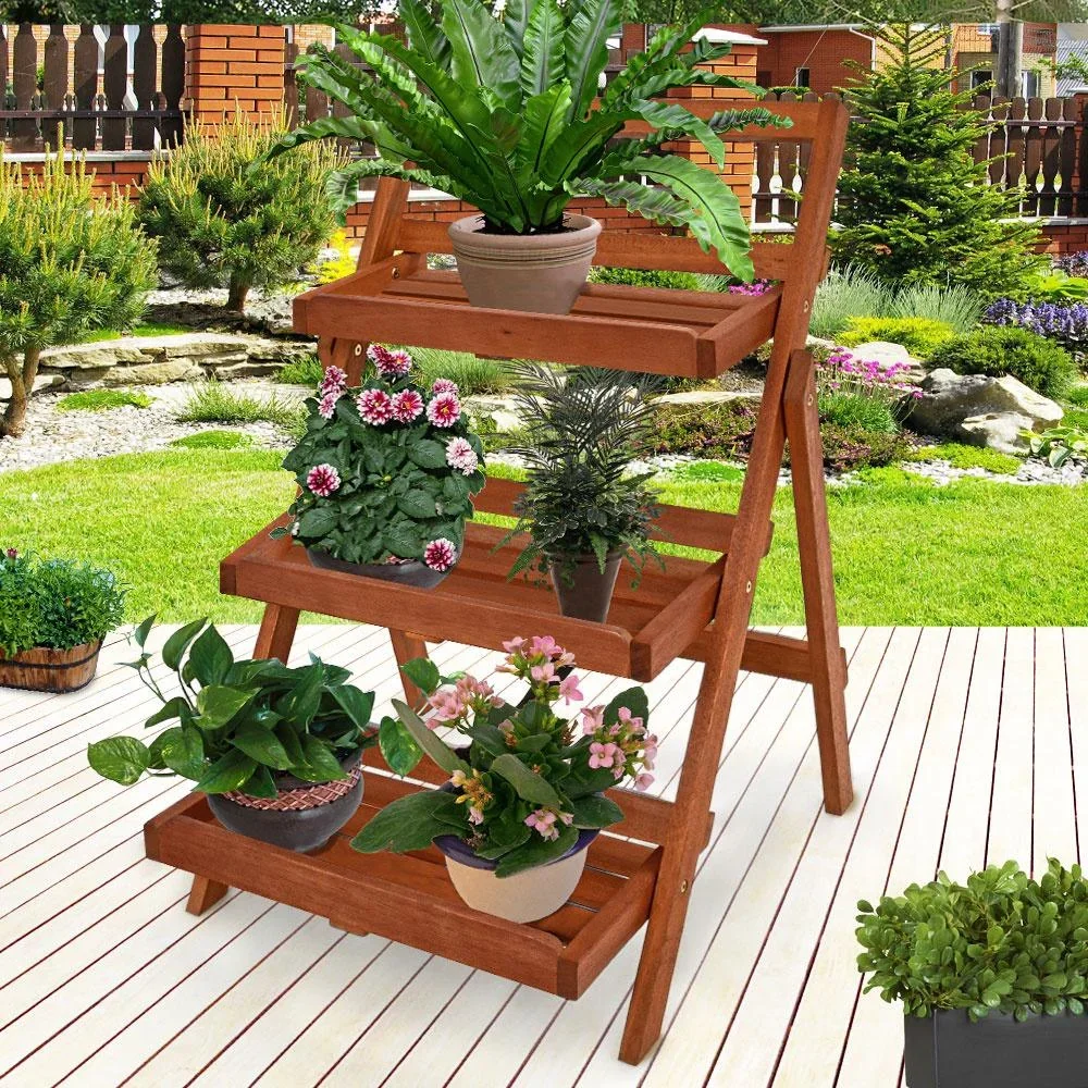 Blumentreppe 3 Stufen Akazienholz - 5